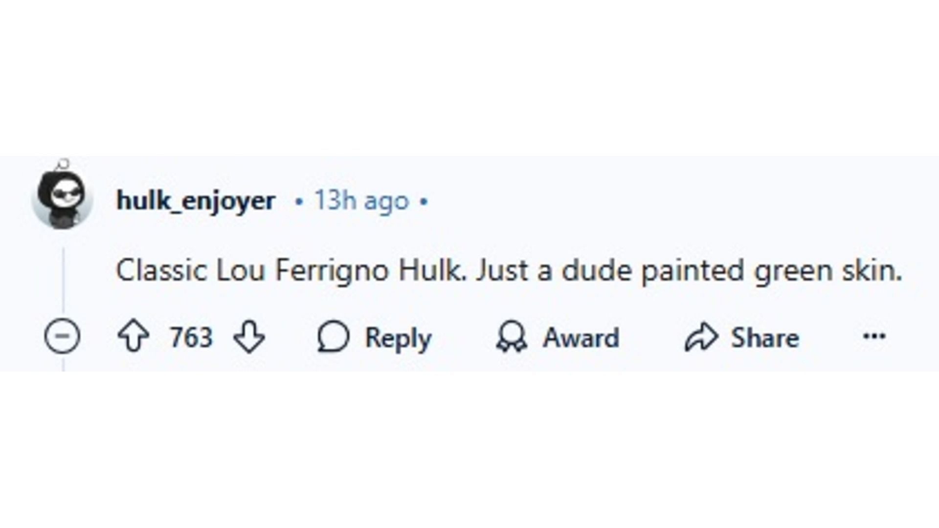 Lou Ferrigno&#039;s portrayal of the Hulk is iconic and stems from the 1978-1982 The Incredible Hulk TV series (Image via Reddit)