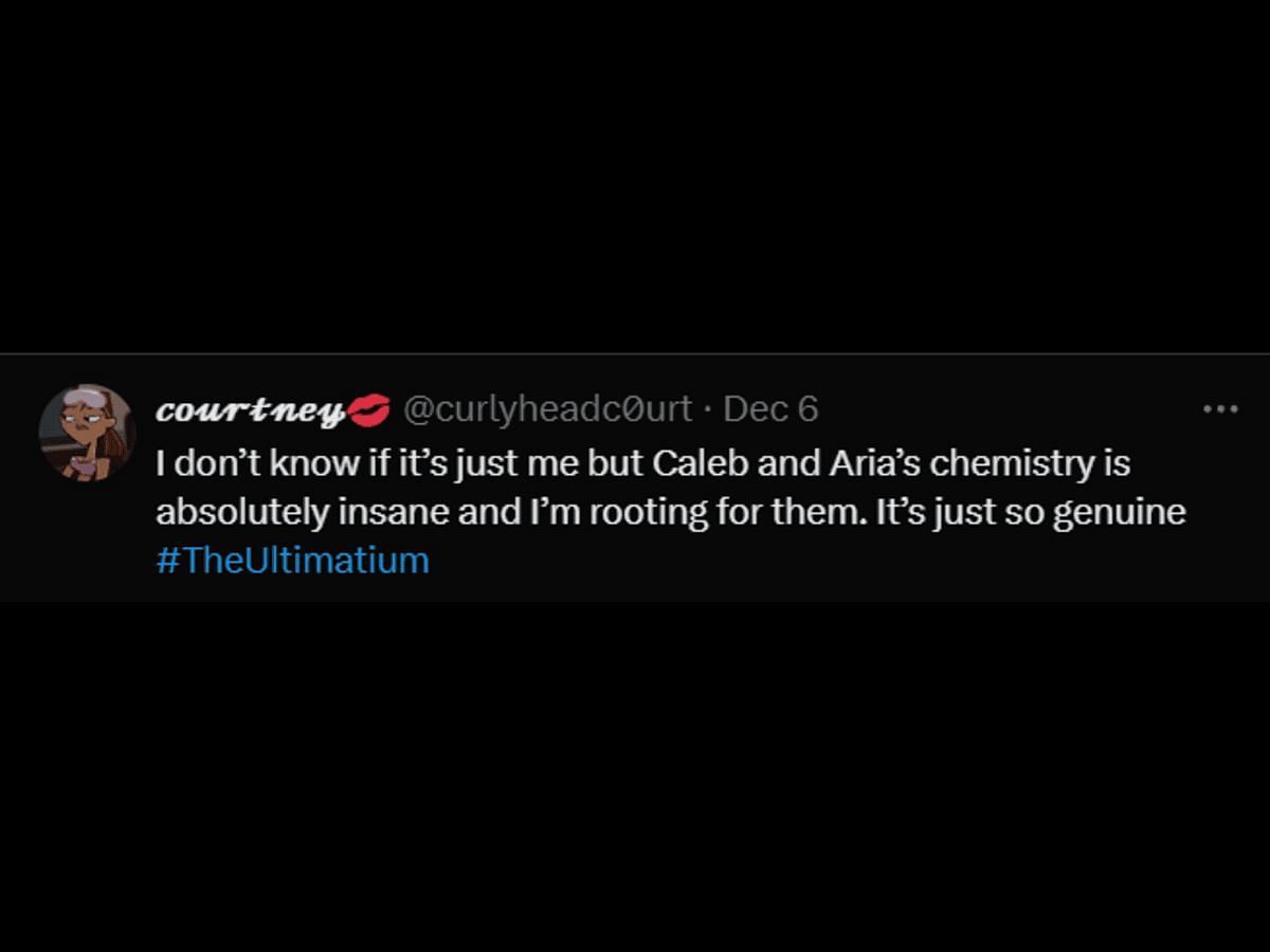 A fan reacts to Aria and Caleb&#039;s chemistry (Image via X/@curlyheadc0urt)