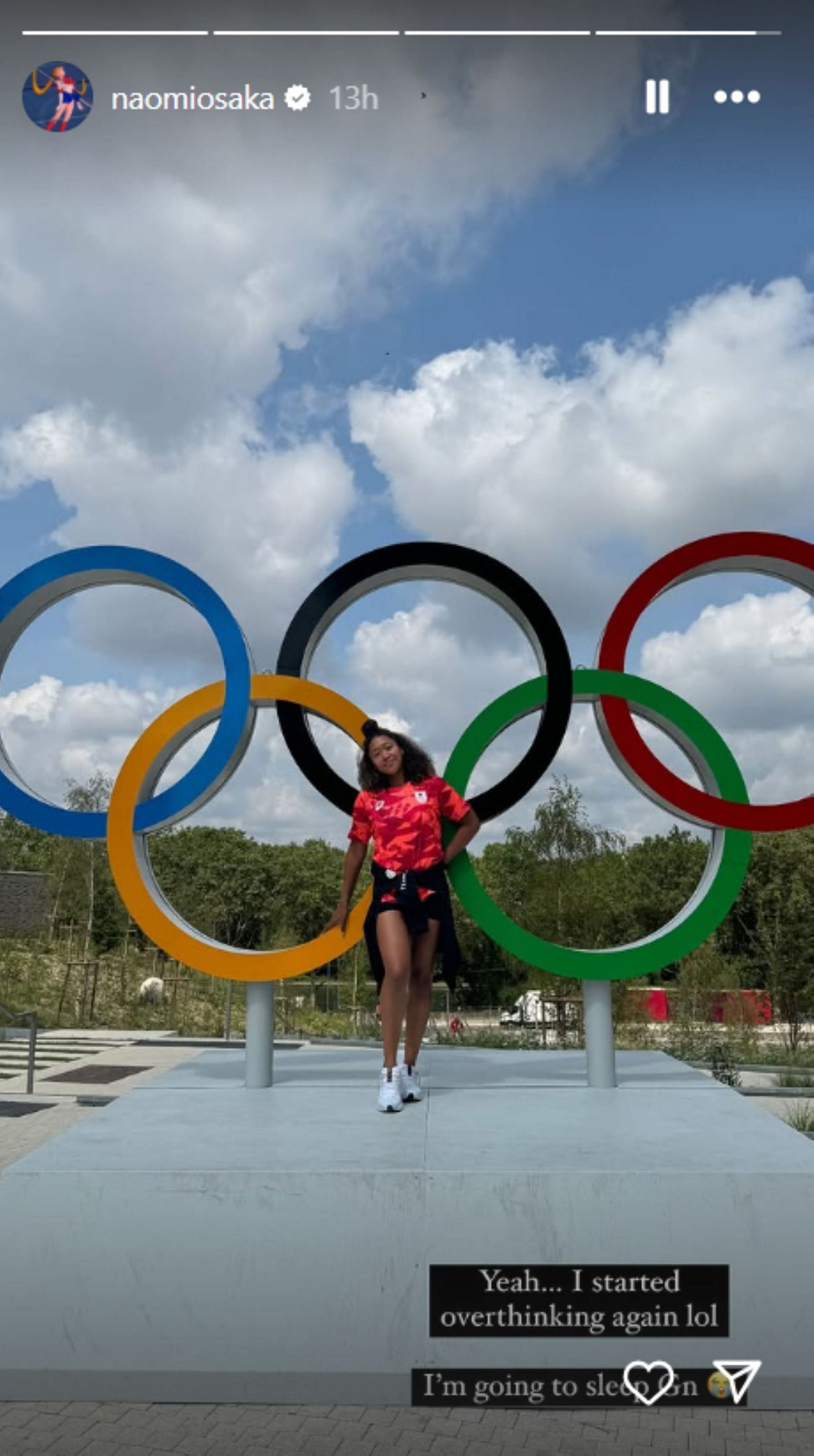 Naomi Osaka posing in front of the Olympic rings; Instagram - @naomiosaka