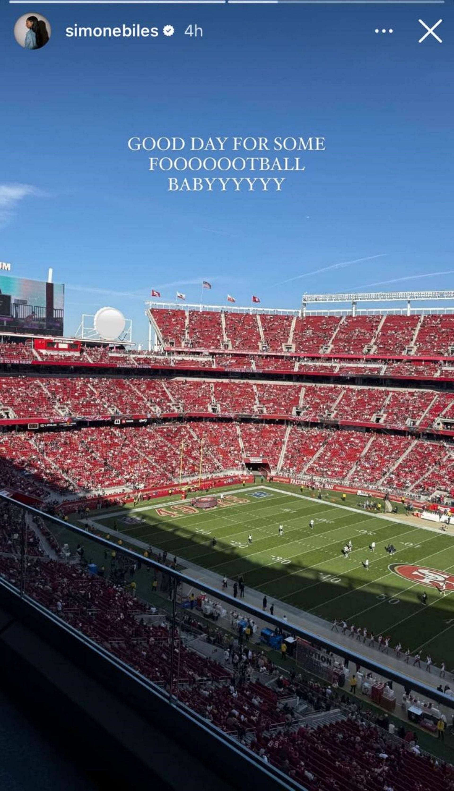 Biles snapped the packed NFL arena; Instagram - @simonebiles