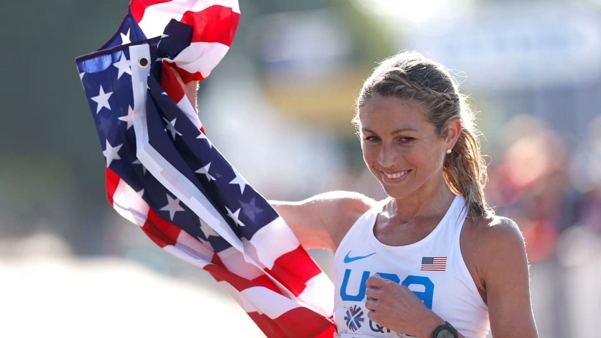 Sara Hall reacts after registering her best performance since the Chicago Marathon 2024 heartbreak [Image for Representational Purposes] [Image Source : Getty]