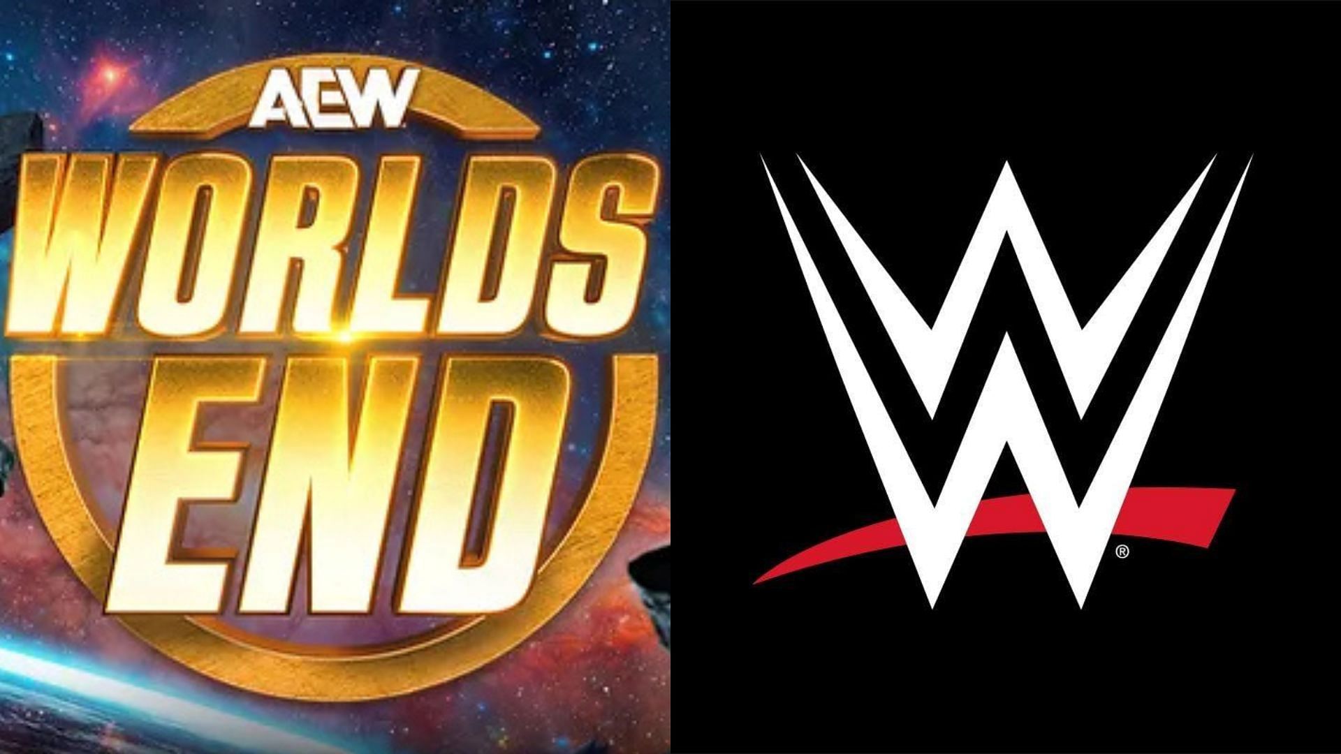 AEW Worlds End logo (left) and WWE logo (right). (Image credits: aew.com &amp; WWE Facebook page)