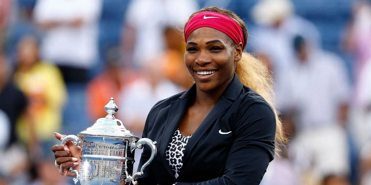 Serena Williams with the 2014 US Open title (Source: Getty)