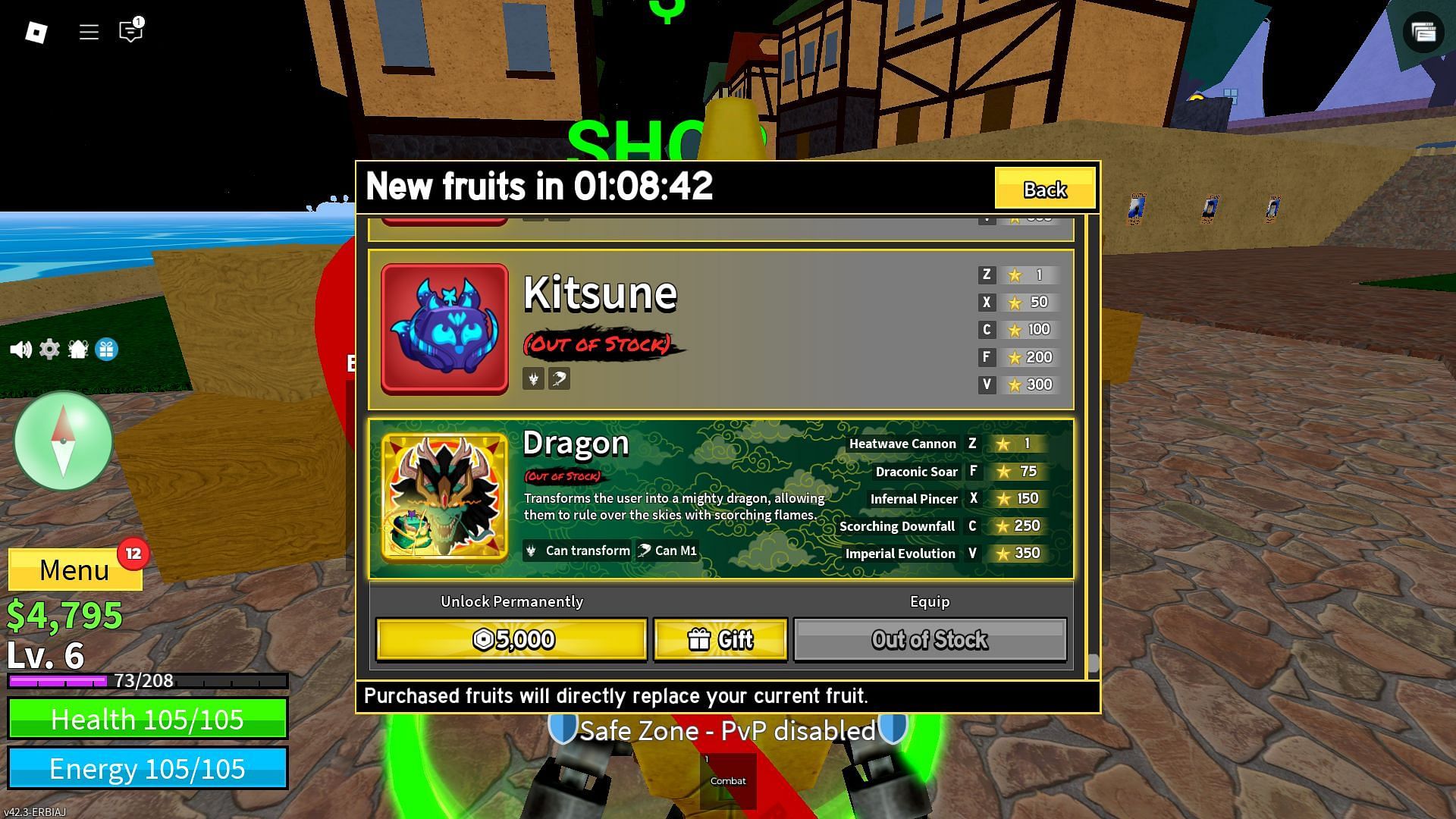 Interact with the Blox Fruit Dealer to get the Dragon Fruit (Image via Roblox)