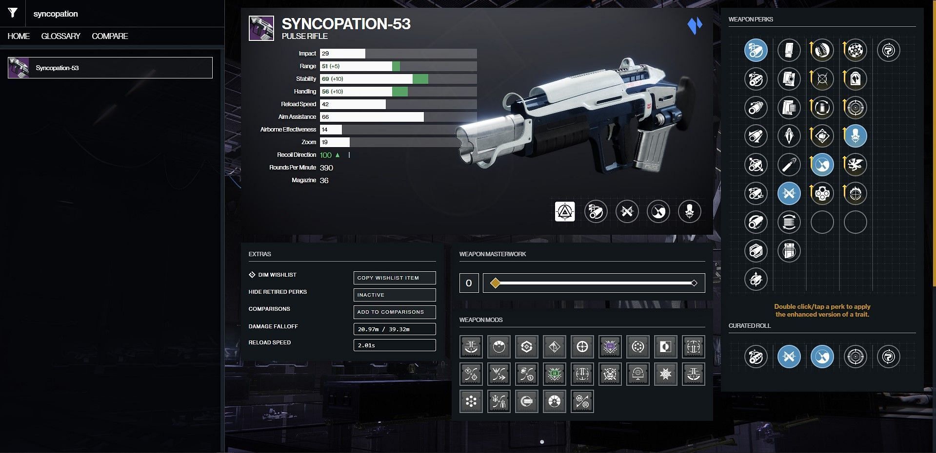 Syncopation-53 PvP god roll (Image via Bungie/D2Gunsmith)