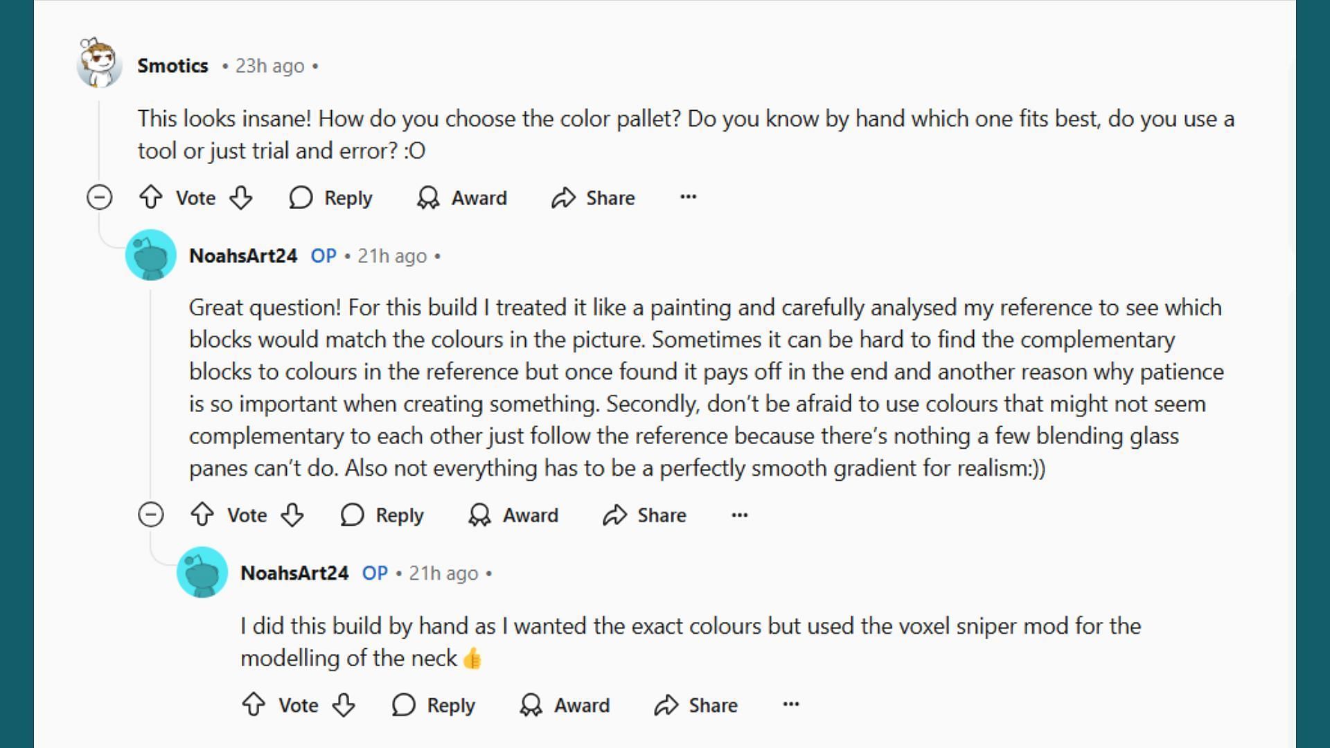 The creator explained how he chose the color scheme and shared other details (Image via Reddit/u/NoahsArt24)