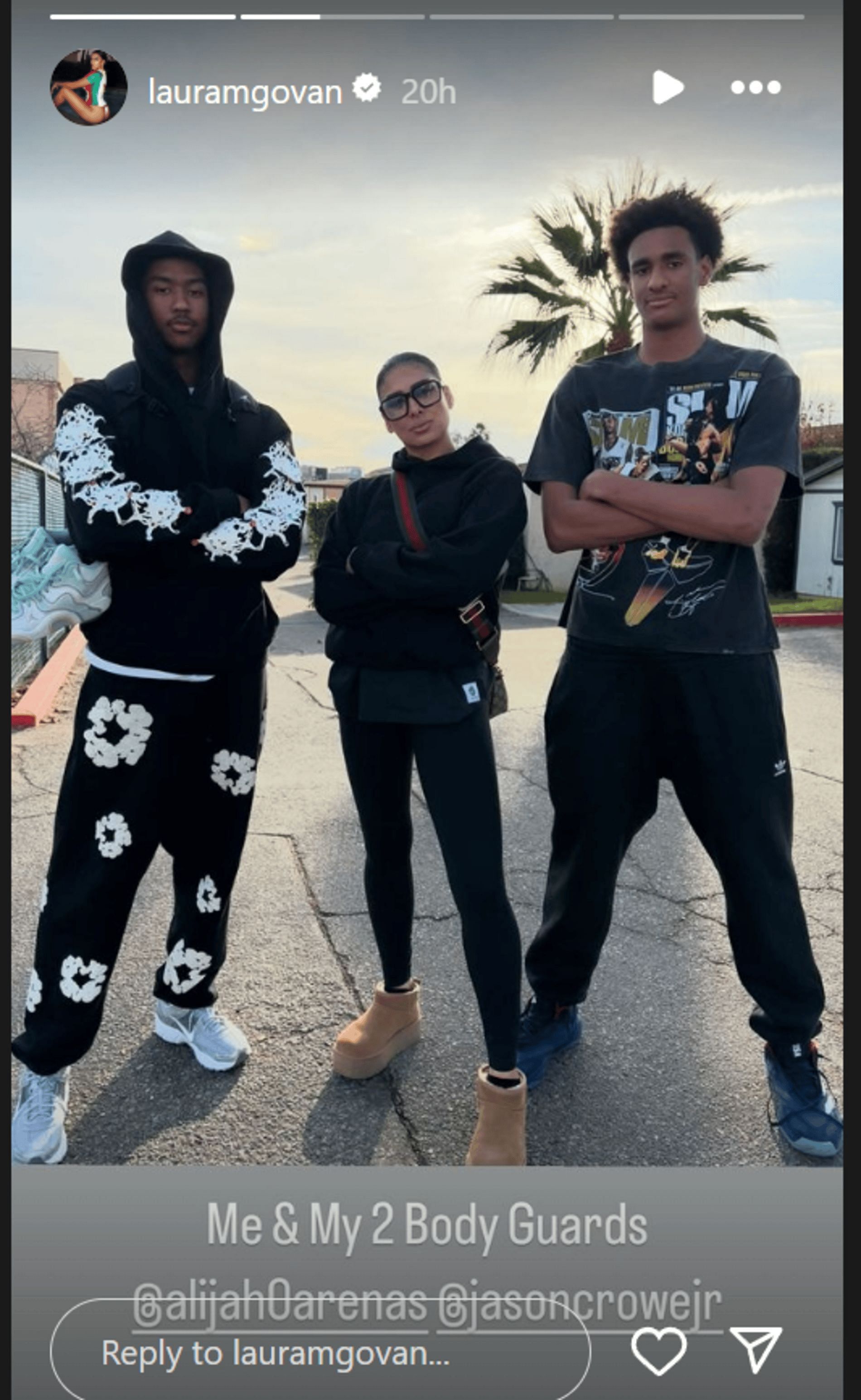 Laura Govan poses with Jason Crowe Jr. and son Alijah Arenas (Source: Instagram/lauramgovan)