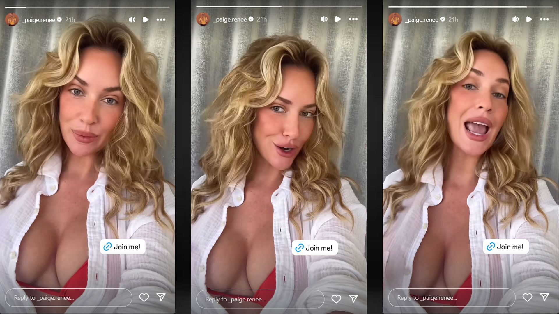 Screenshots of Paige Spiranac&#039;s Instagram Story (Images via @_paige.renee/Instagram)