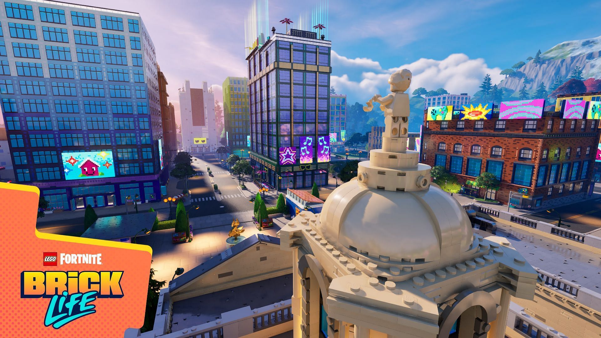 The Town Square is the hub of LEGO Fortnite Brick Life (Image via Epic Games)