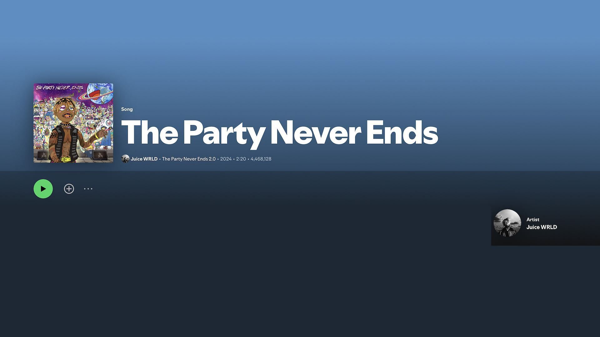 Track 1 on Juice WRLD&#039;s final studio album &#039;The Party Never Ends&#039; (Image via Spotify)