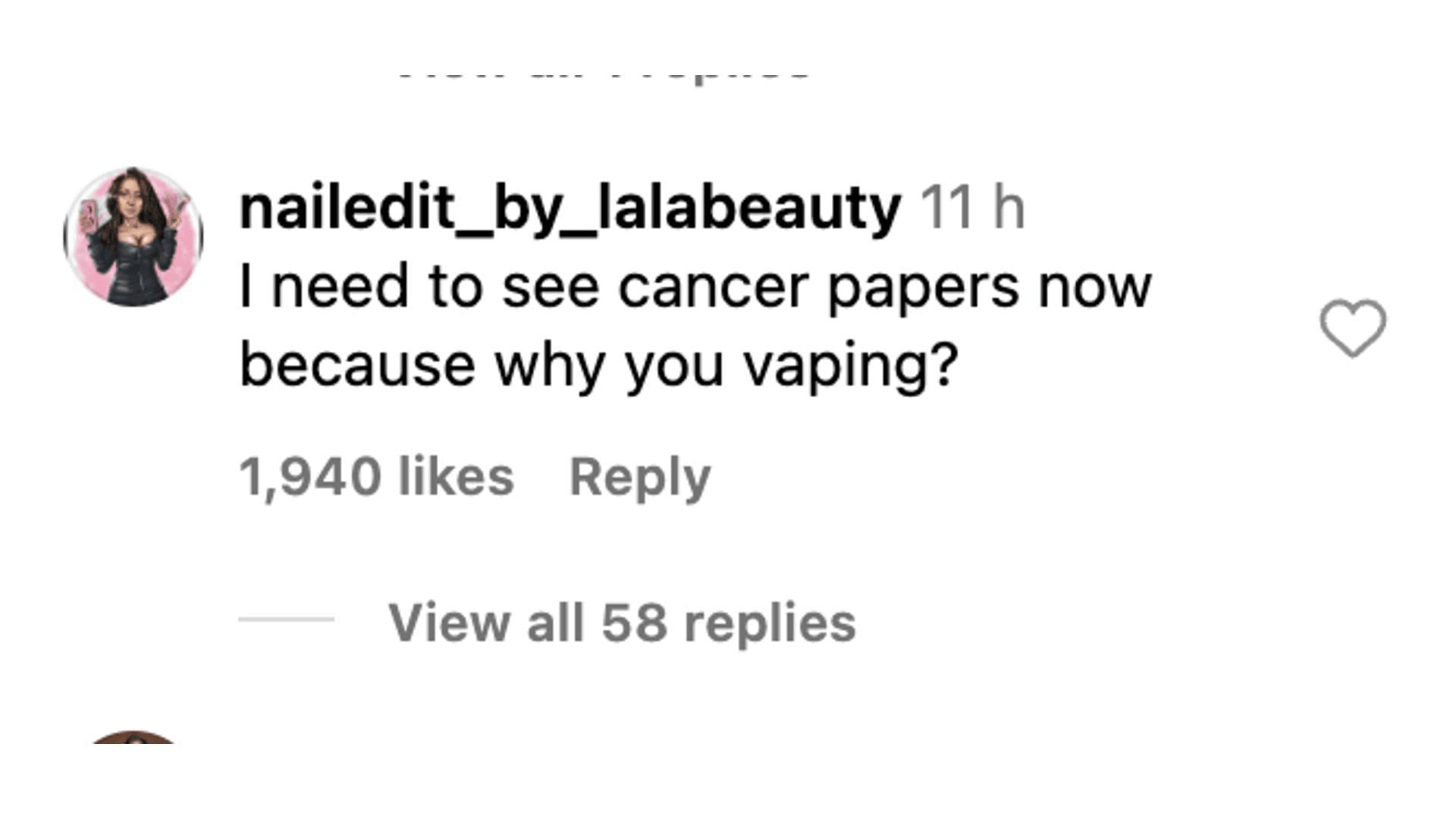 X users comment on seeing the rapper vaping as many recall her recent cancer diagnosis. (Image via Instagram)