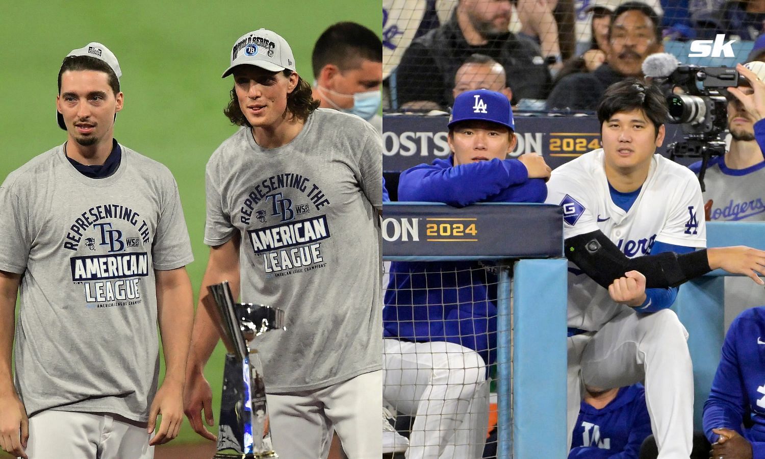 Blake Snell and Tyler Glasnow (left), Yoshinobu Yamamoto and Shohei Ohtani (right) (Imagn)