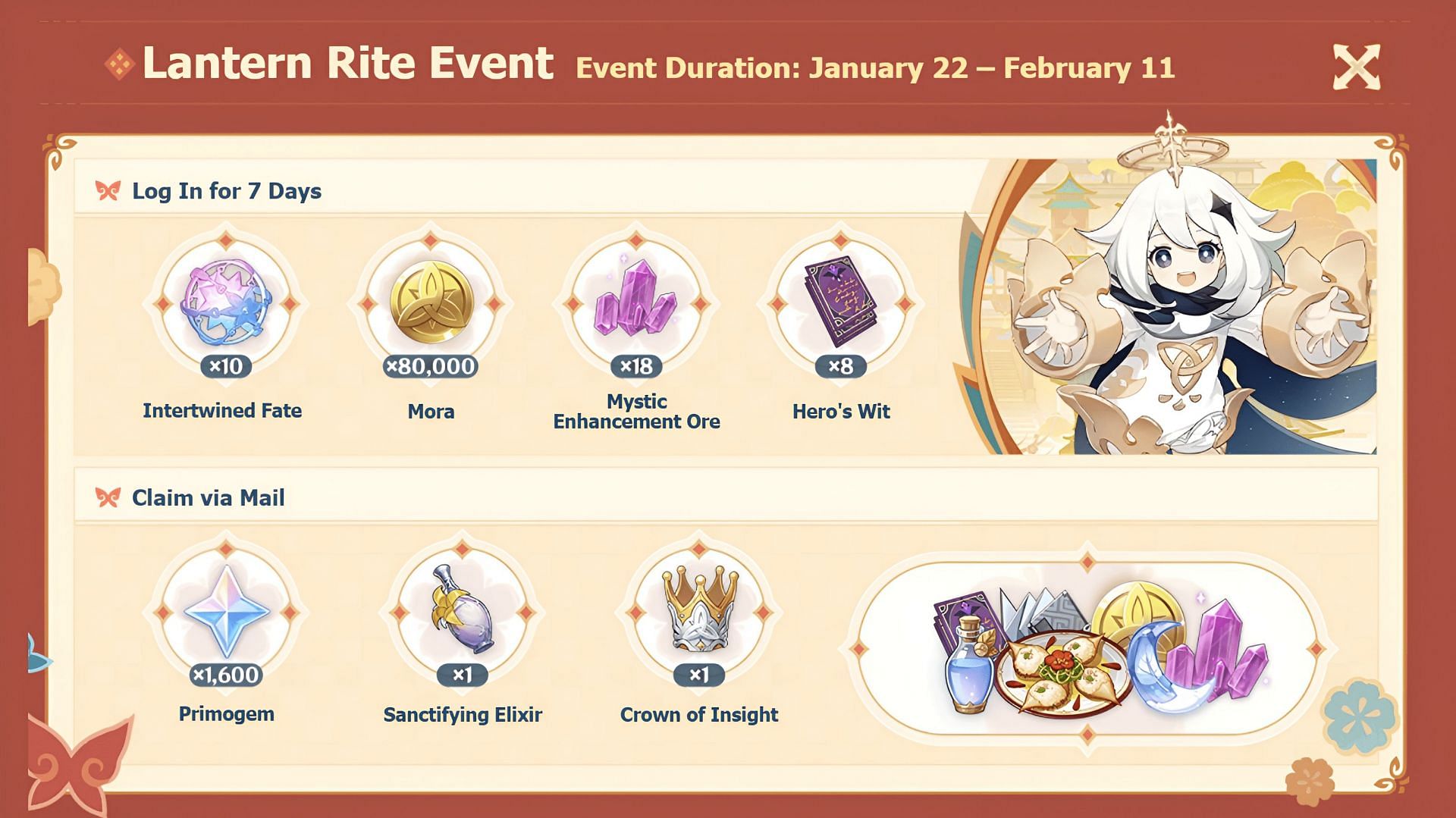 Log-in rewards worth 20 Intertwined Fates will also be distributed (image via HoYoverse)