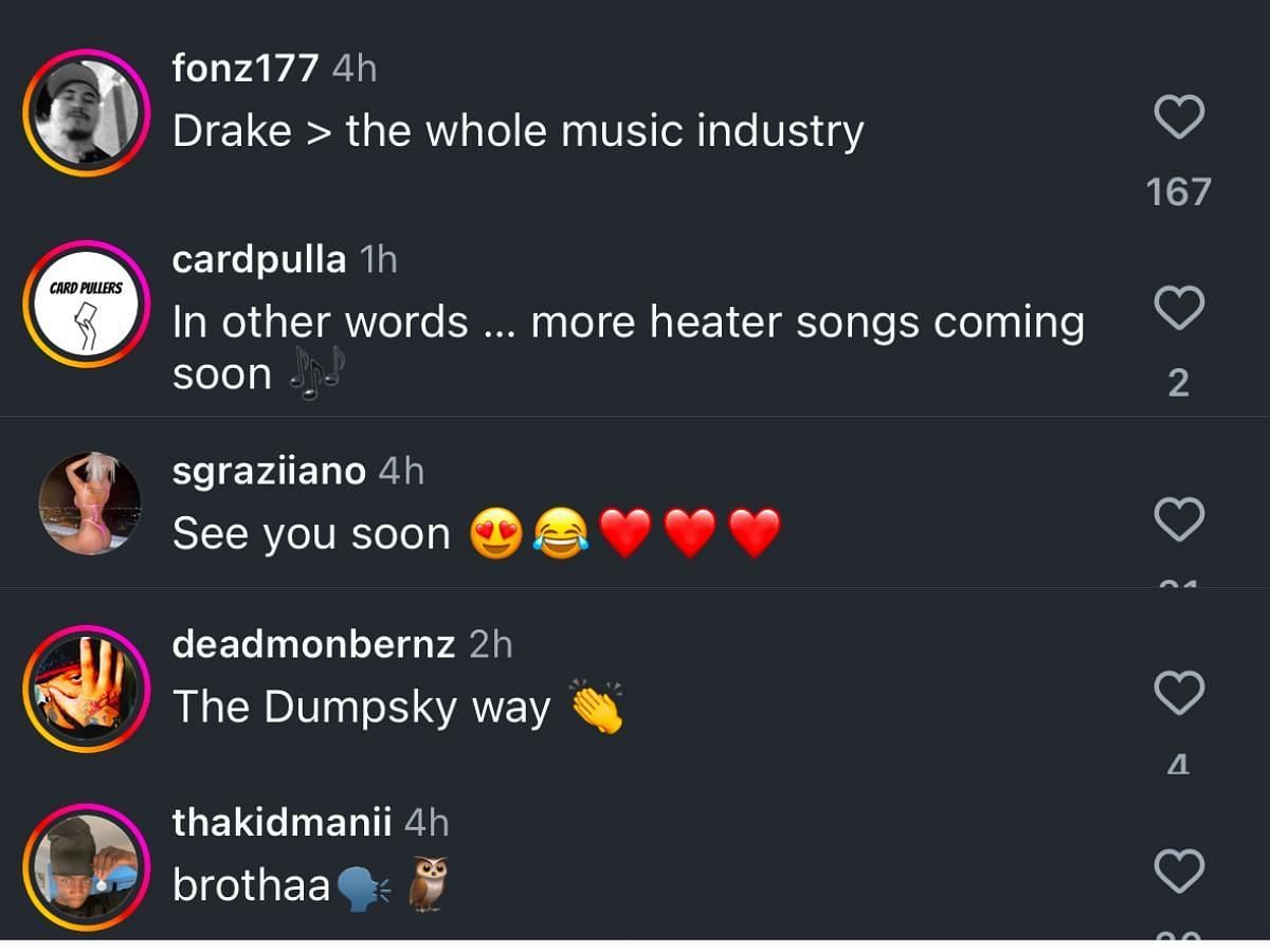 Netizens comment on Drizzy&#039;s Instagram post (Image via Instagram/ @champagnepapi)