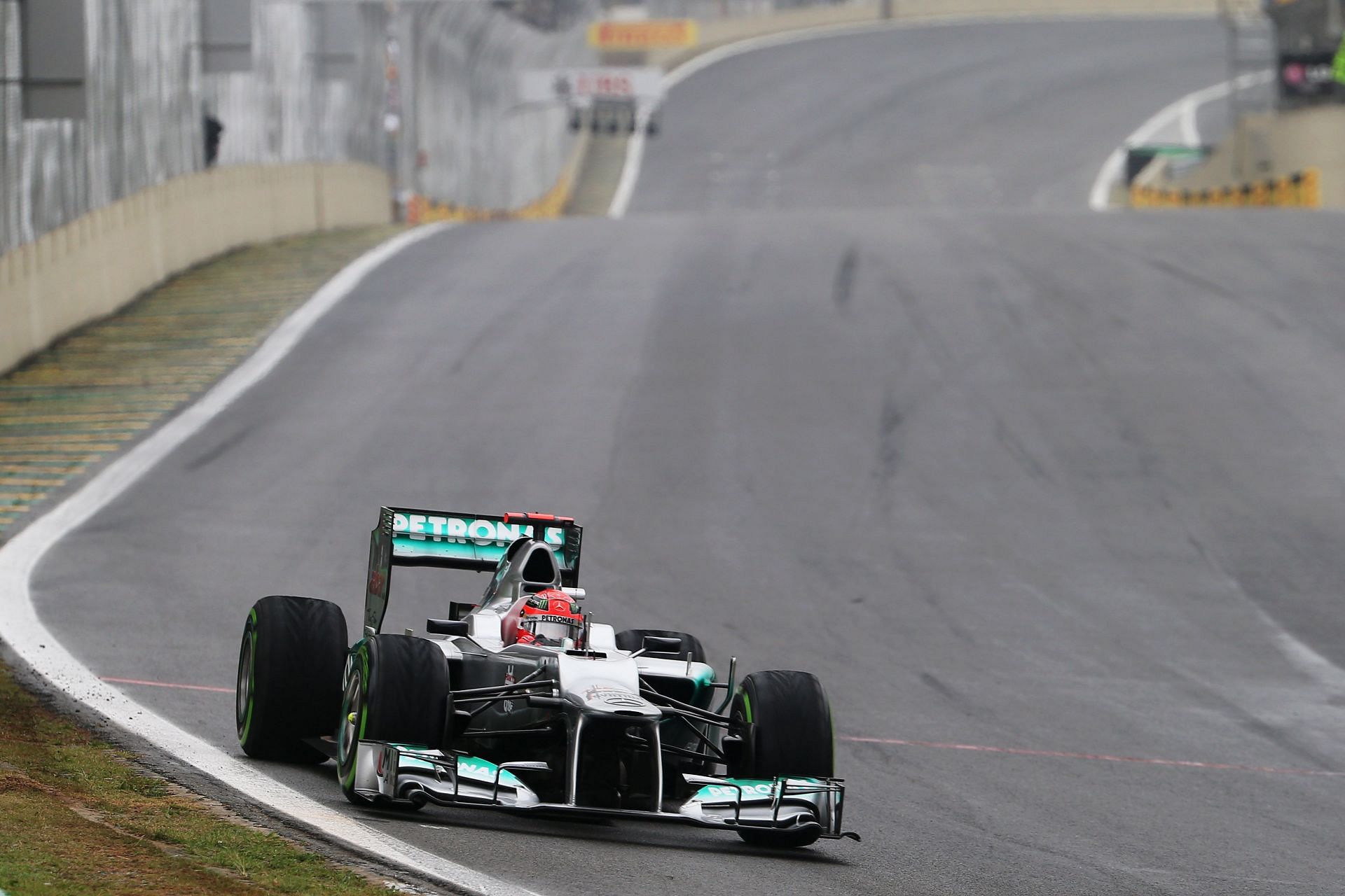 Michael Schumacher of Germany and Mercedes GP drives in his last race during the 2012 Brazilian Formula One Grand Prix - Source: Getty