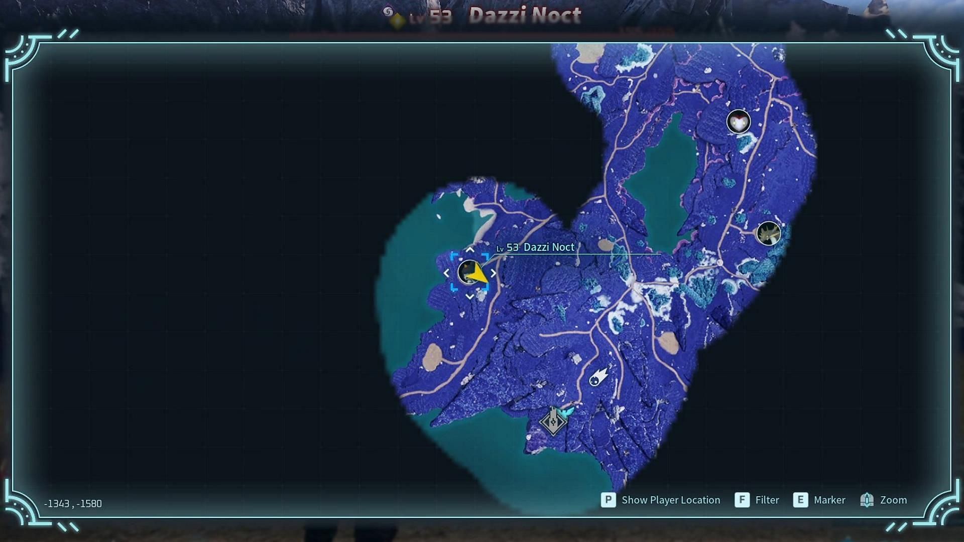 Dazzi Noct&#039;s location on the map (Image via Pocketpair)