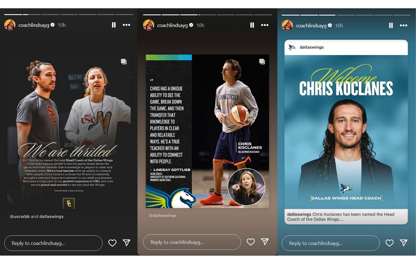 Gottlieb&#039;s IG story for Dallas Wings&#039; new coach