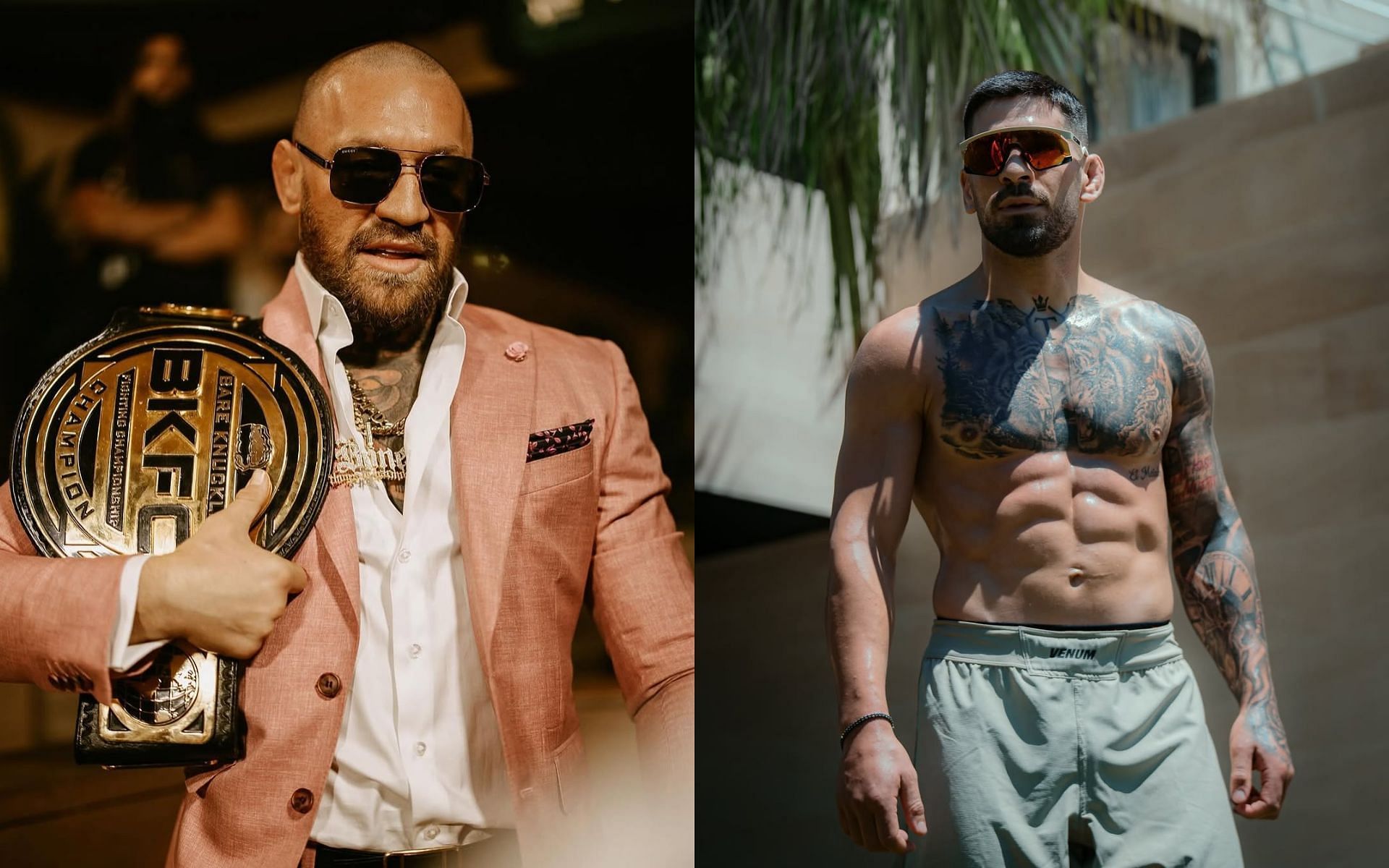 Conor McGregor (left) responds to Ilia Topuria