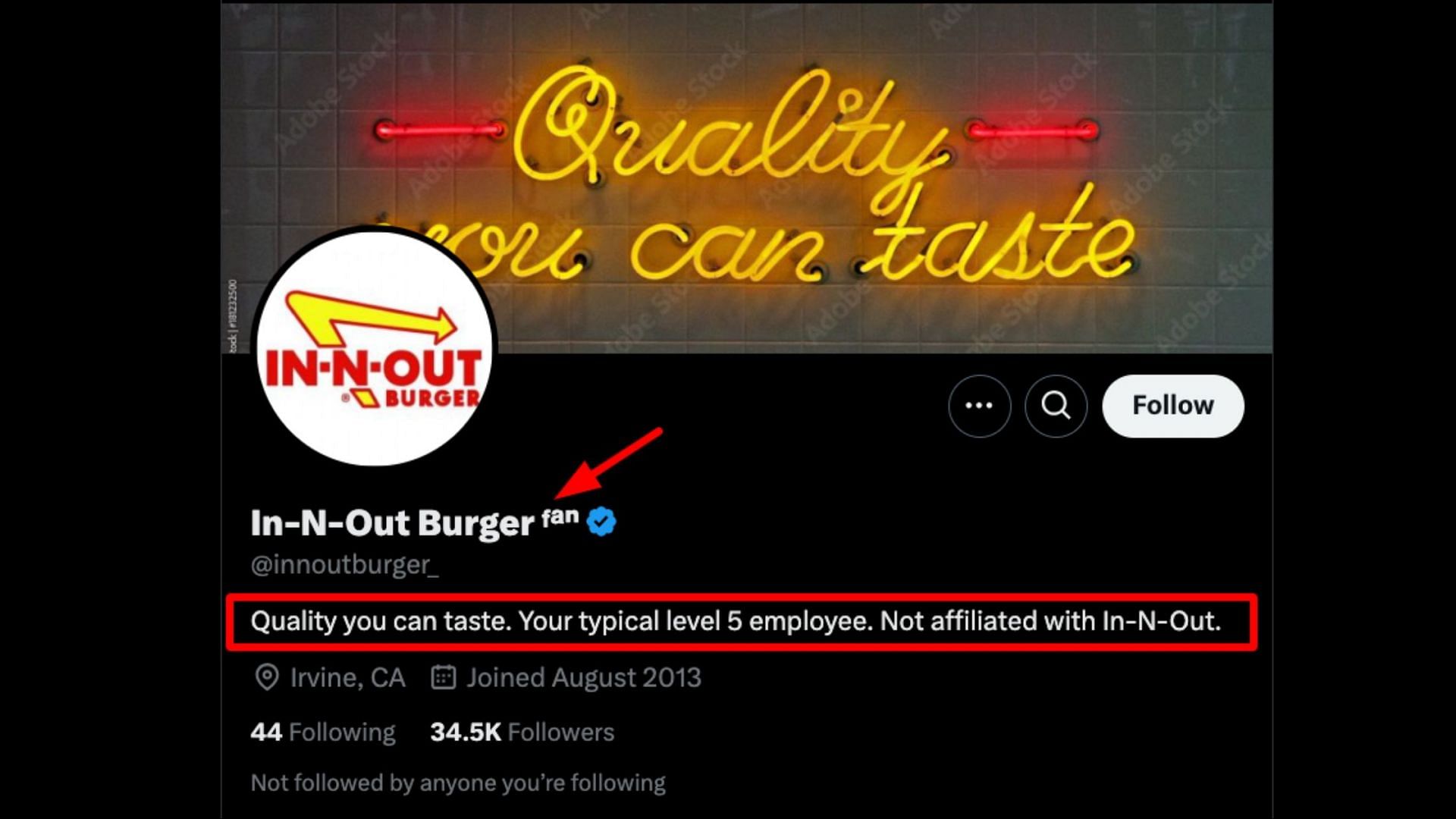 The account&#039;s bio (Image via X/@innoutburger_)