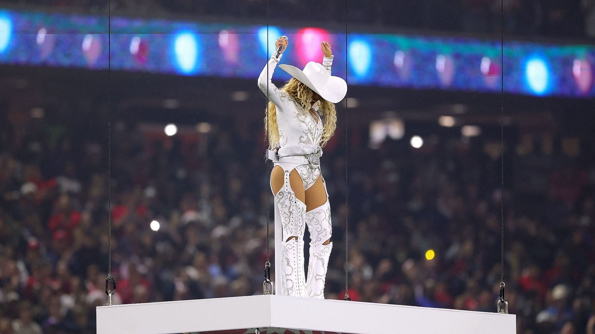 Beyonc&eacute; performs during the halftime show for the game between the Baltimore Ravens and the Houston Texans at NRG Stadium on December 25, 2024, in Houston, Texas. (Image via Getty/Alex Slitz)