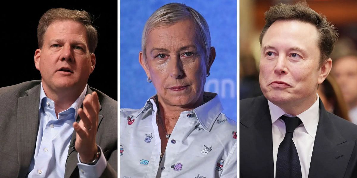 Chris Sununu (L), Martina Navratilova (center), Elon Musk (R), Sources: Getty