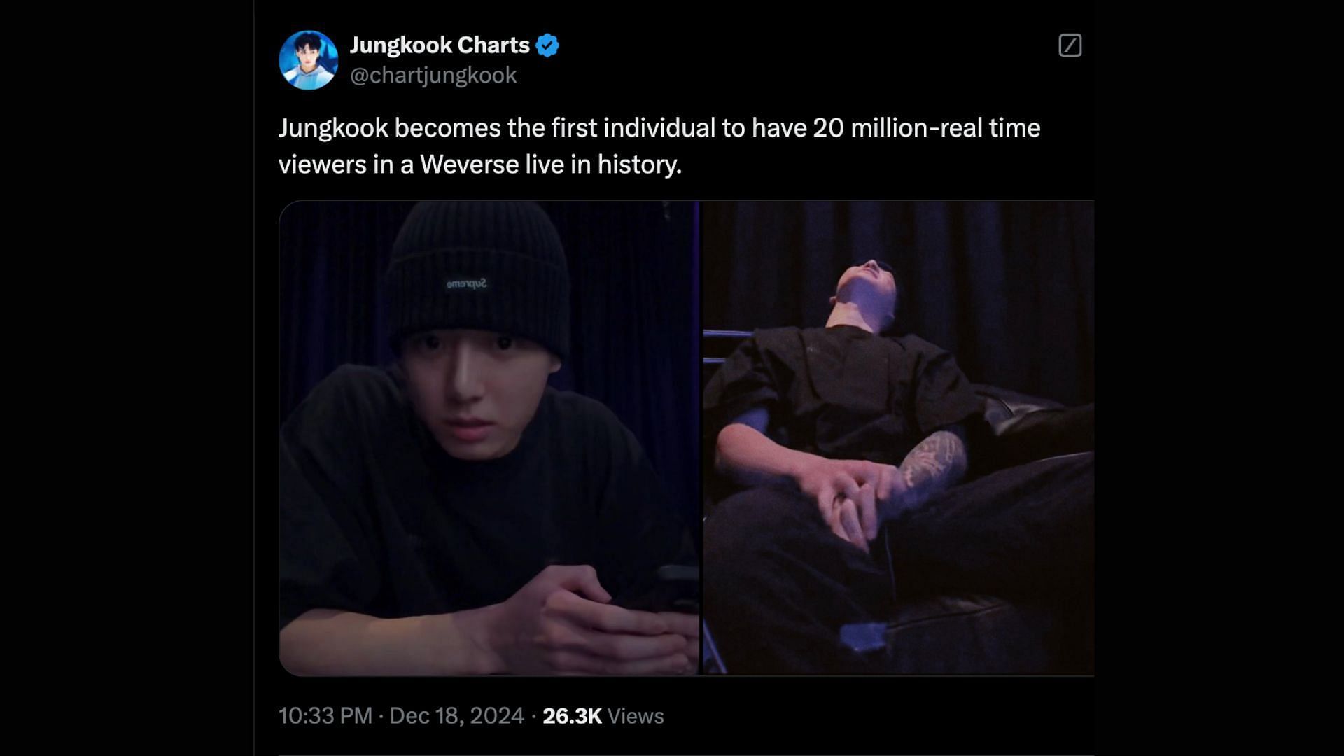 Jungkook on Weverse (Image via X/@chartjungkook)