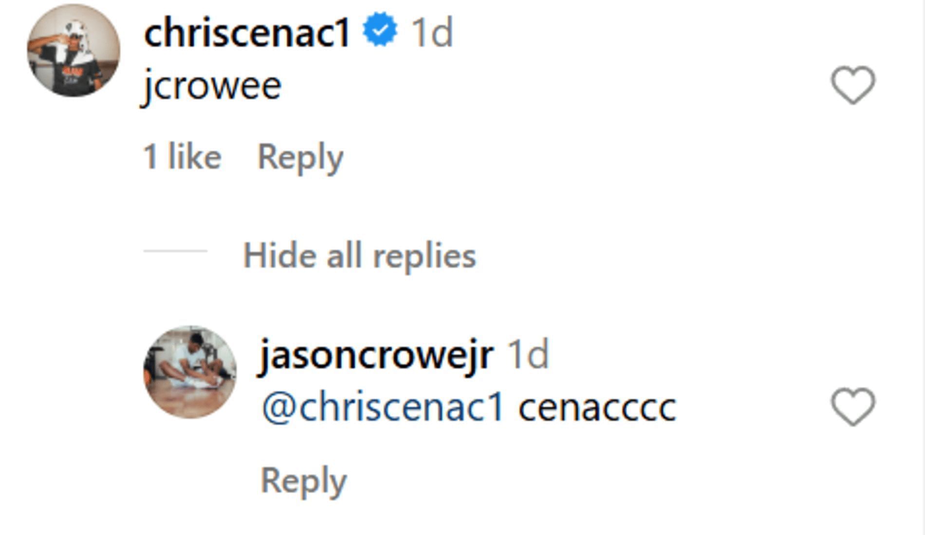 Chris Cenac and Jason Crowe Jr&#039;s banter (Source: Instagram/jasoncrowejr)