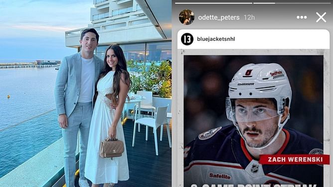 Zach Werenski's 8-game point streak elicits 3-word reaction from fiancee Odette Peters