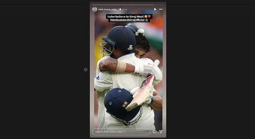 Nitish Kumar Reddy's latest Instagram story. [Pic credits: @nitish_kumar_reddy_7 IG stories]