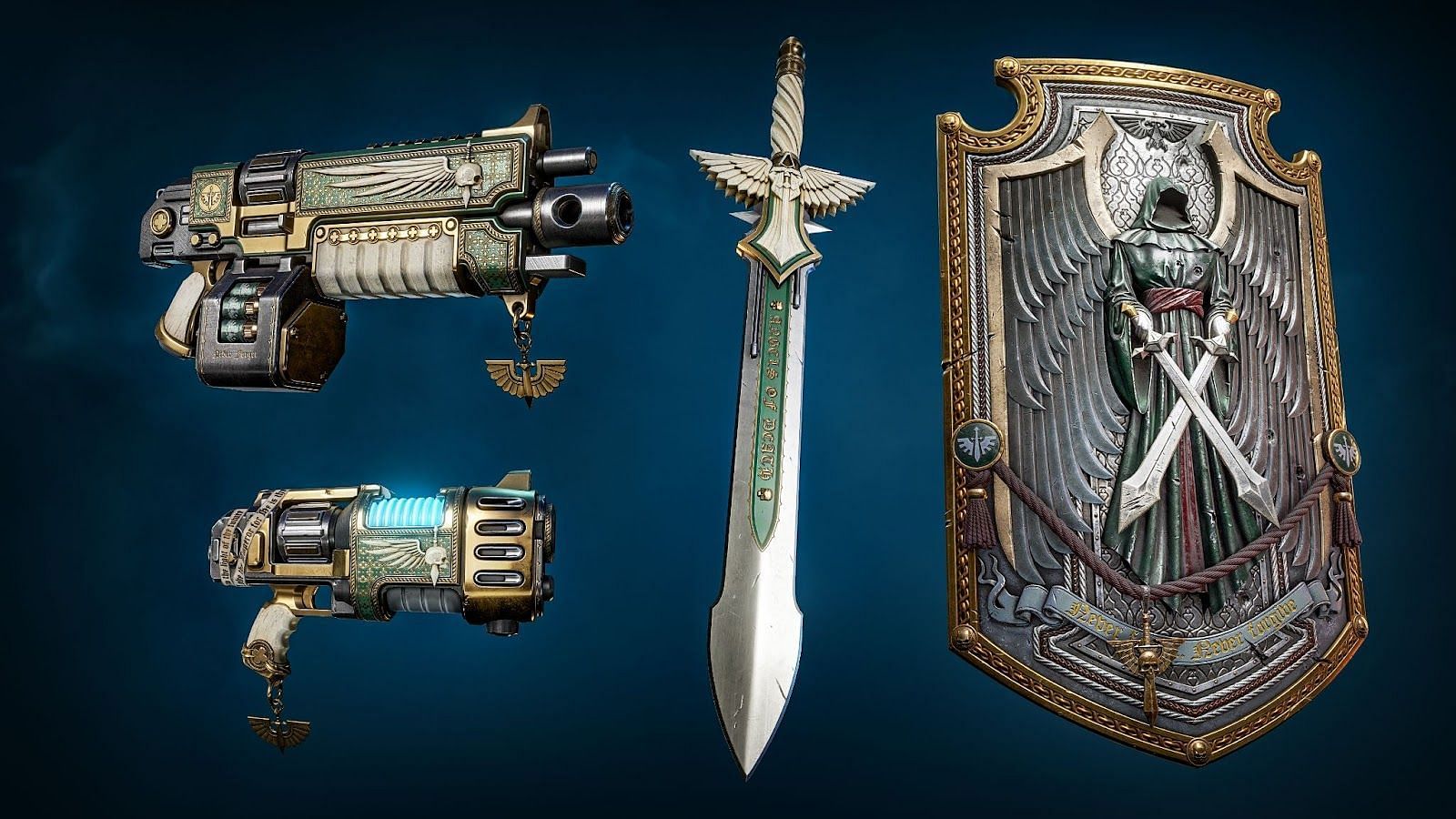 Dark Angels&ndash;themed weapon skins (Image via Focus Entertainment)