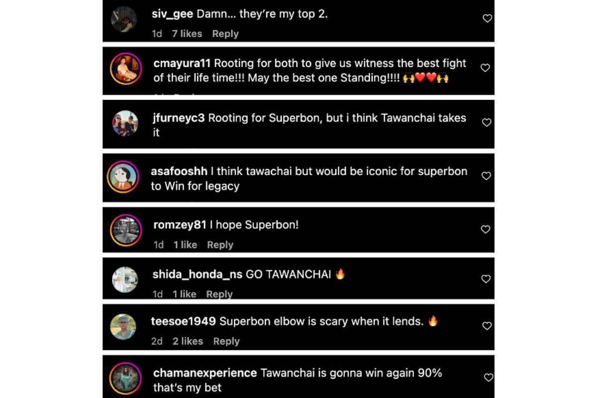 Screenshot of fans&#039; comments