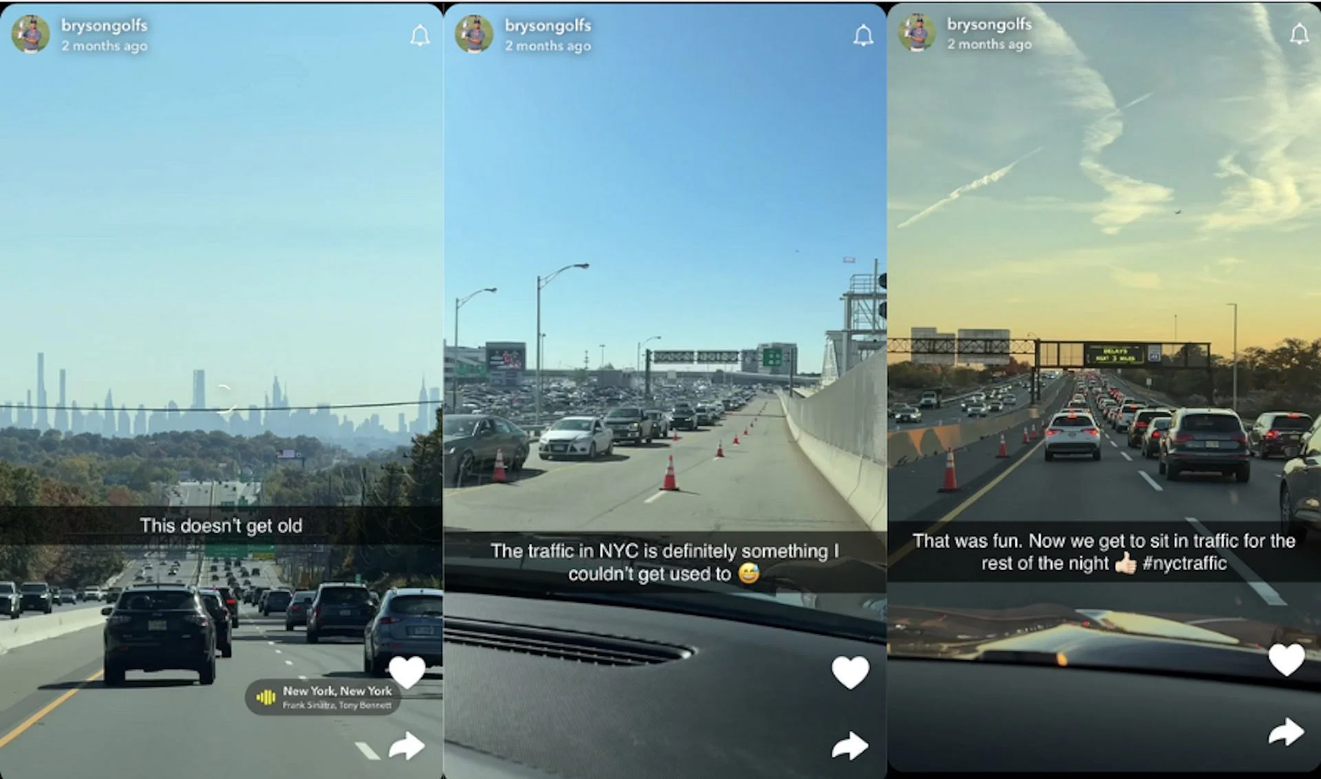 Bryson DeChambeau&#039;s travel to New York City (via Snapchat @brysongolfs)