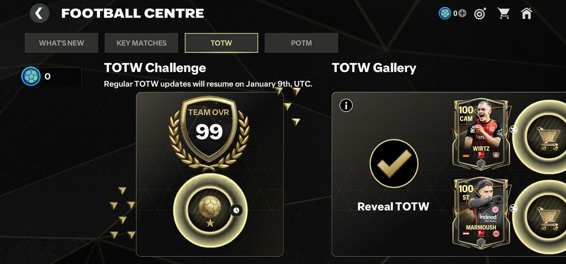 The TOTW Challenge page in EA FC Mobile (Image via EA Sports)