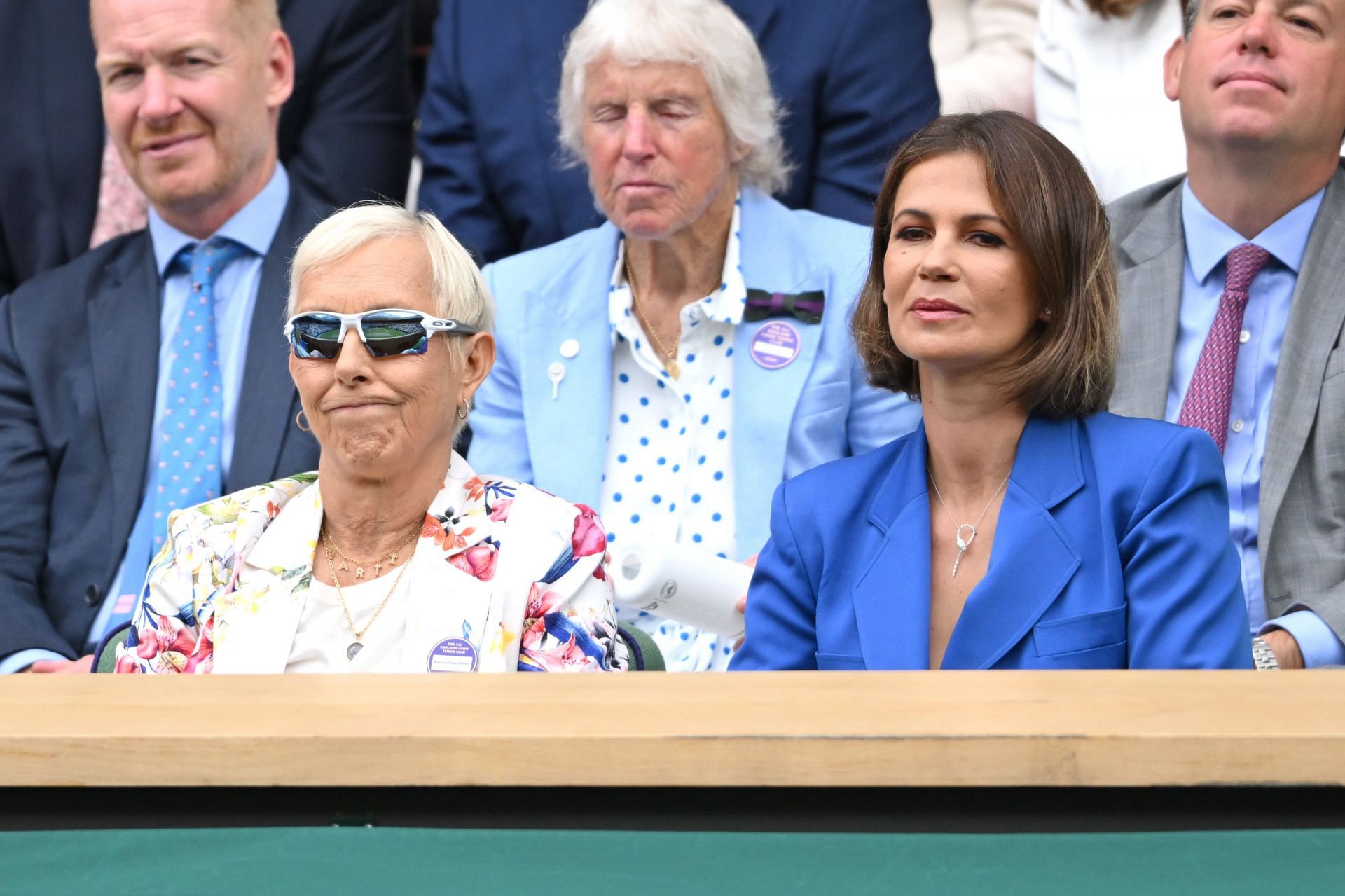 Martina Navratilova (L) Julia Lemigova at Wimbledon 2024. (Image: Getty)