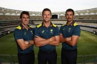 Pat Cummins, Josh Hazlewood, Mitchell Starc. (Credits: Getty)