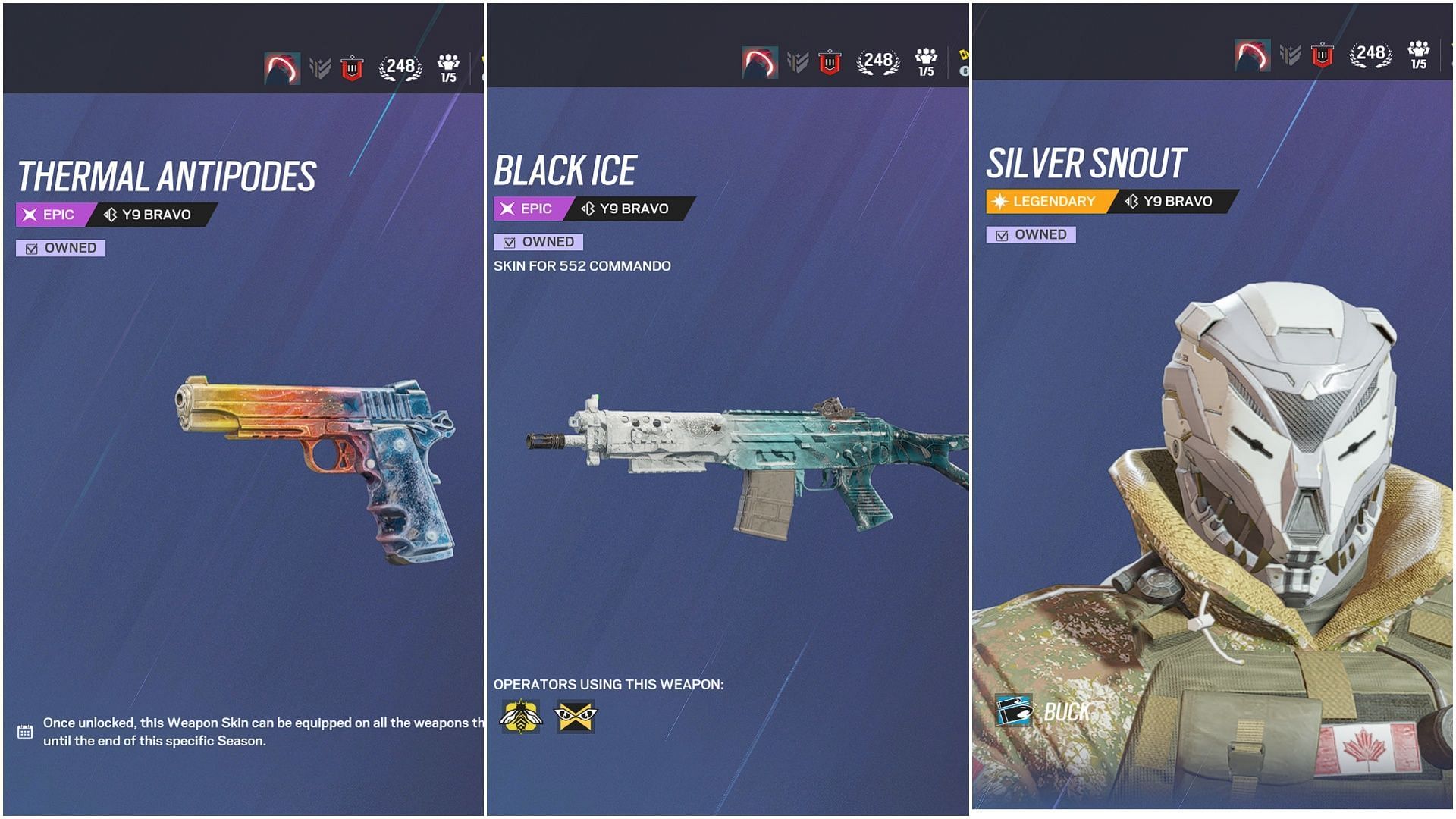 Some of the skins featured in the Bravo Pack Collection (Image via Ubisoft)