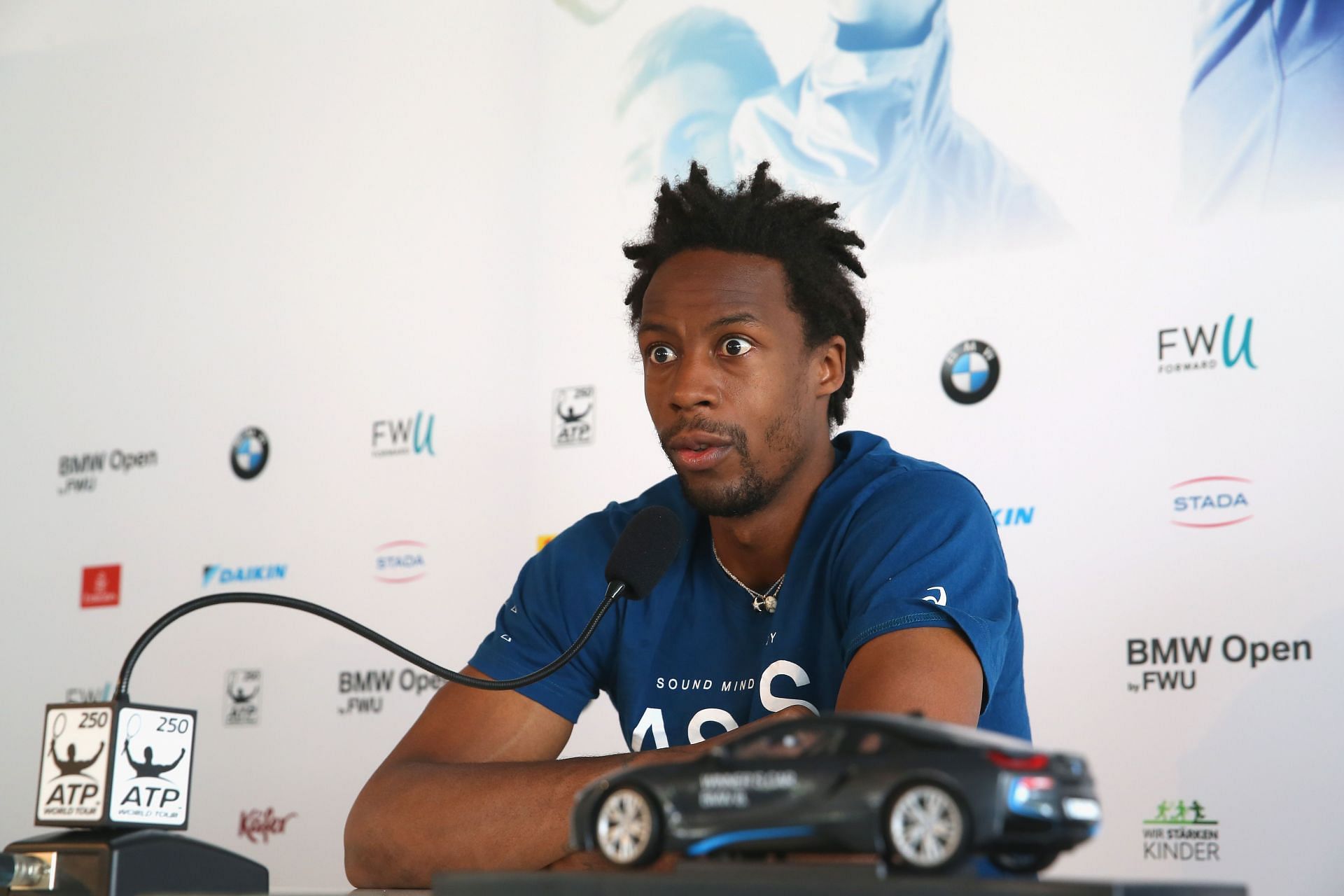 Gael Monfils pictured at a press conference | Image Source: Getty