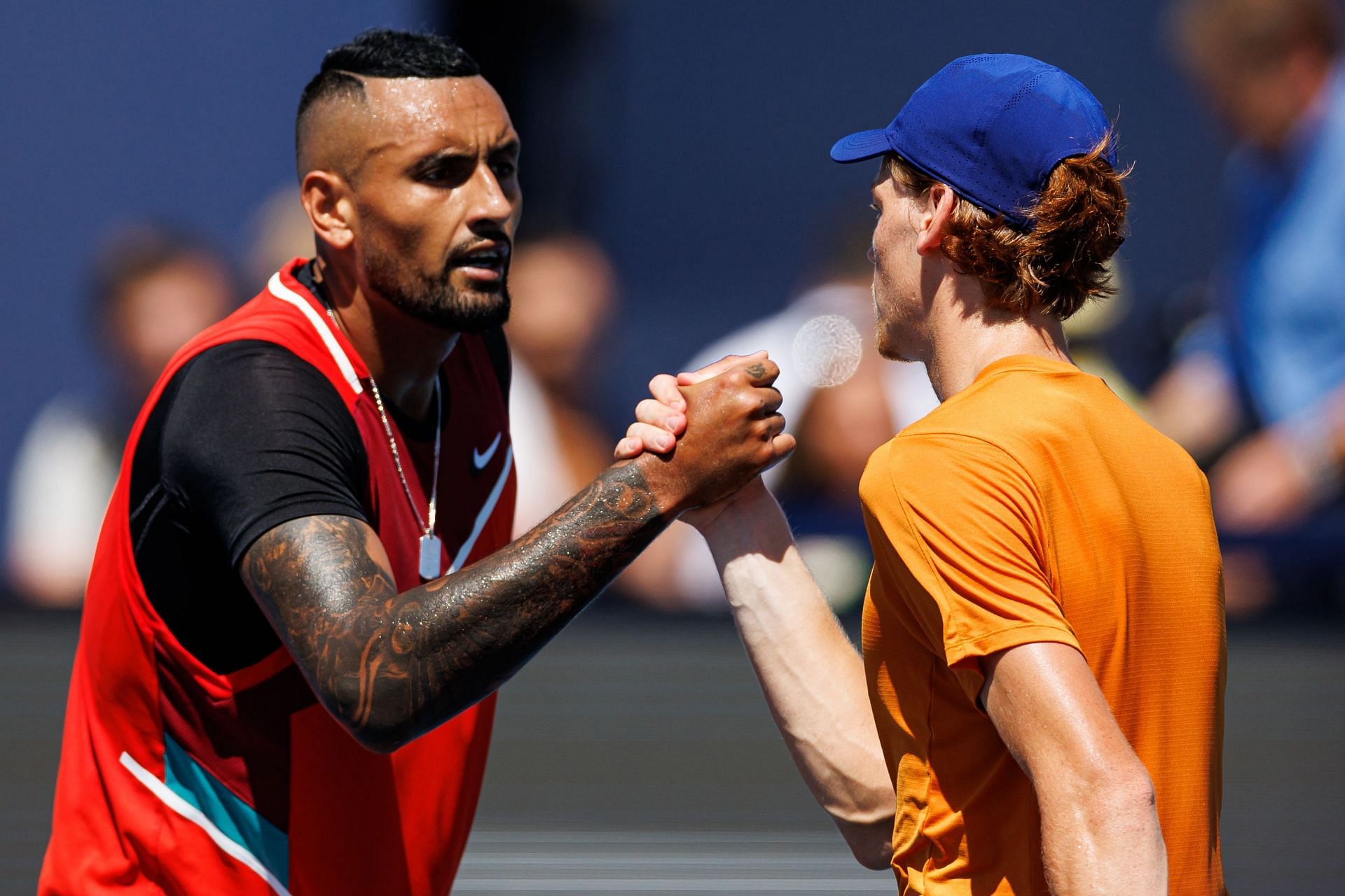 Nick Kyrgios and Jannik Sinner pictured at the 2022 Miami Open | Image Source: Getty