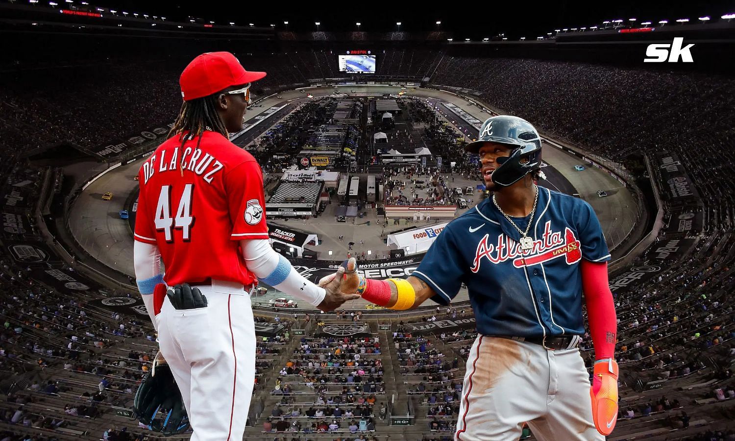 Elly de la Cruz and Ronald Acuna Jr. are set to square off at Bristol Motor Speedway (credit: de la Cruz and Acuna Jr.: Image, Bristol: Getty)