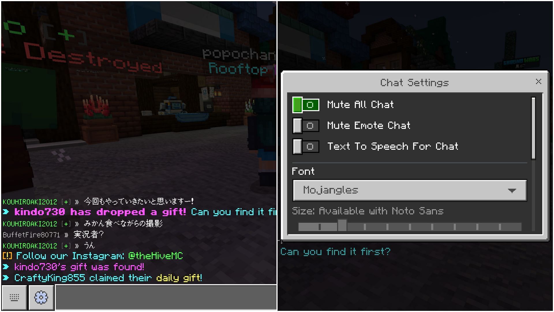 You can mute the chat in Bedrock Edition (Image via Mojang Studios)