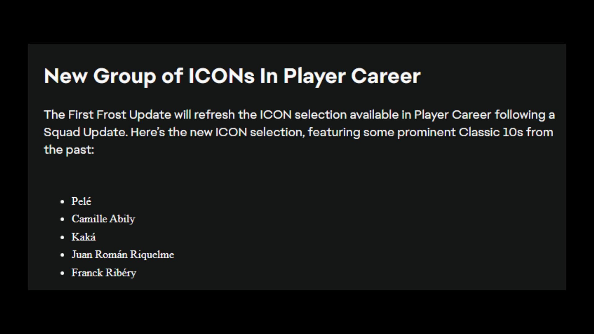 First Frost update pitch notes section on the new Icons list (Image via EA Sports)