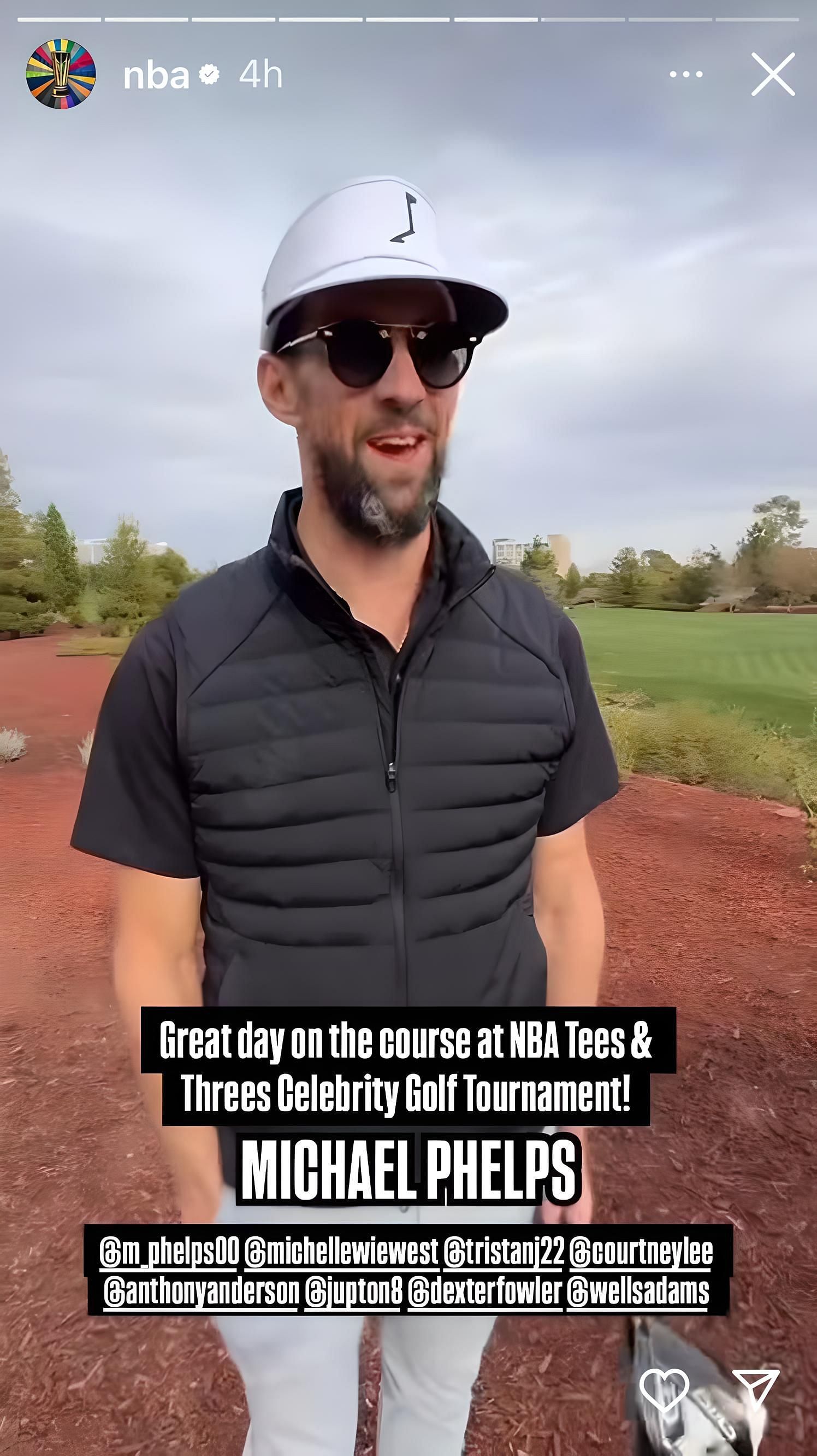 Michael Phelps at 2024 NBA Tees and Threes Celebrity Golf Tournament/ Source: Instagram @nba