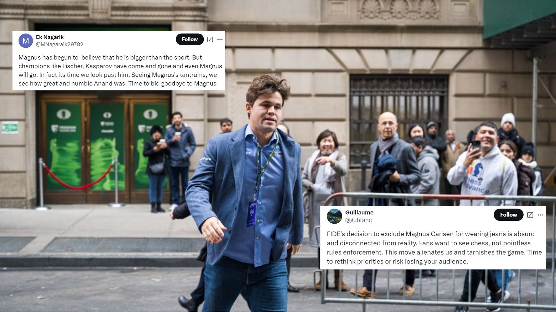 &ldquo;Time we looked past him&rdquo;;&ldquo;Absurd and disconnected from reality&rdquo; - Chess fraternity divided as Magnus Carlsen penalized by FIDE for wearing jeans (Image via FIDE)