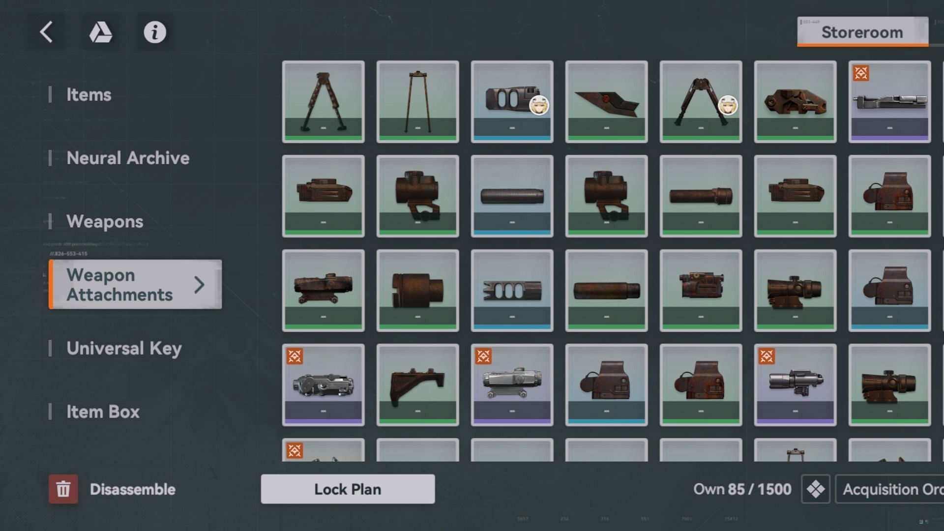 Attachments in GFL2 Storeroom (Image via Sunborn)