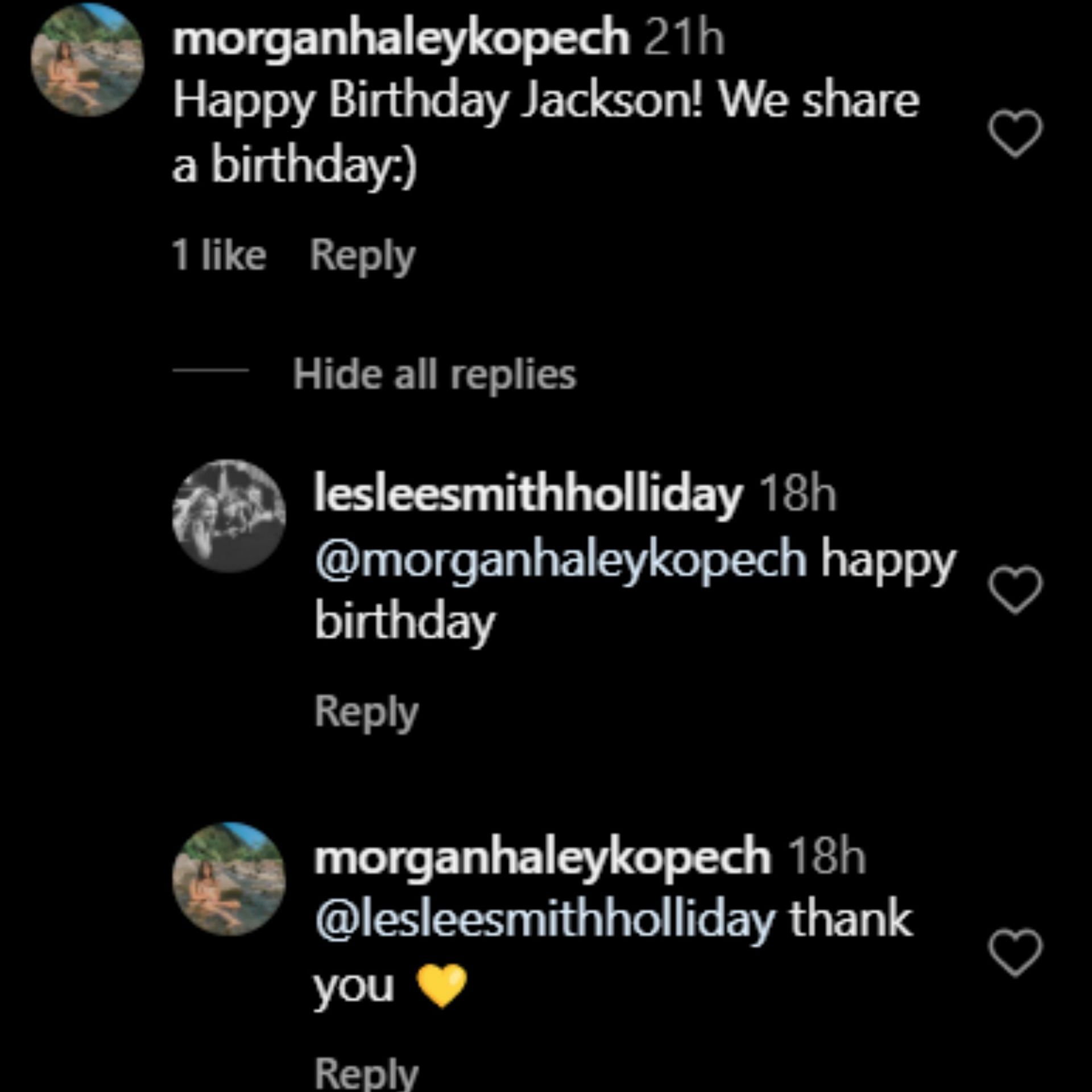 Leslee and Morgan Haley's comments