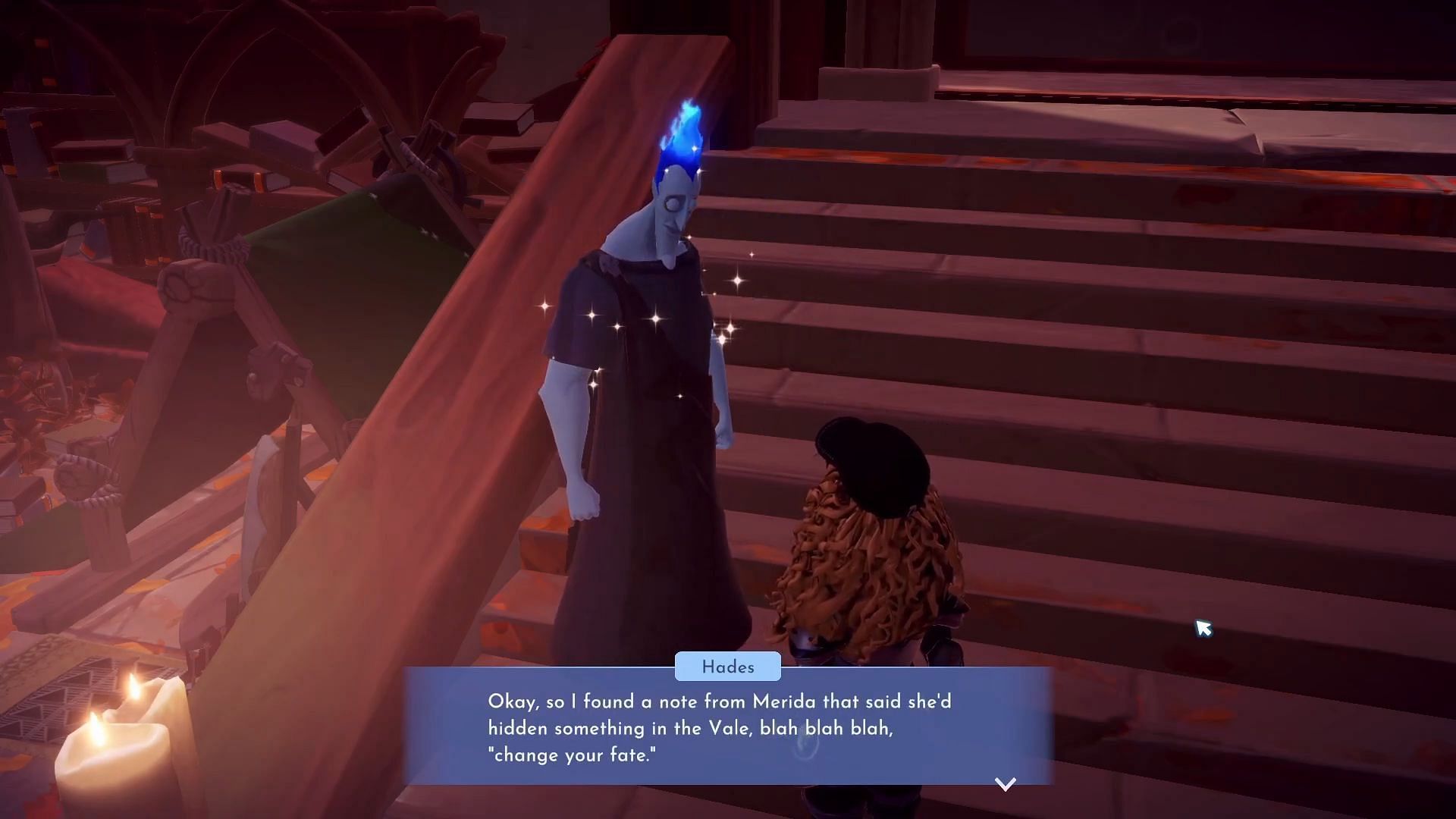 Talk to Hades in Disney Dreamlight Valley (Image via YouTube/@Bek || Gameloft)