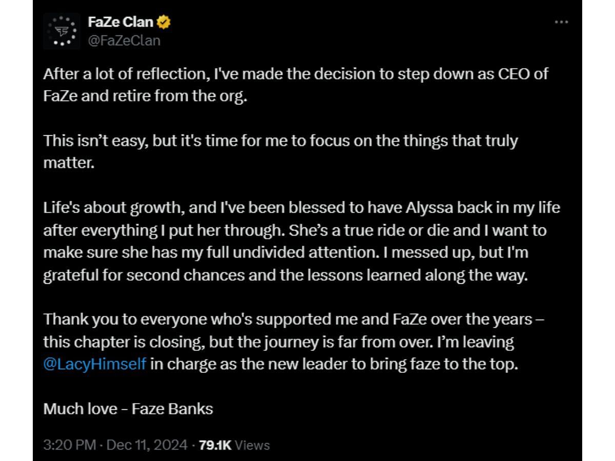 FaZe Clan joke about Banks leaving the organization (Image via X/@FaZe Clan)