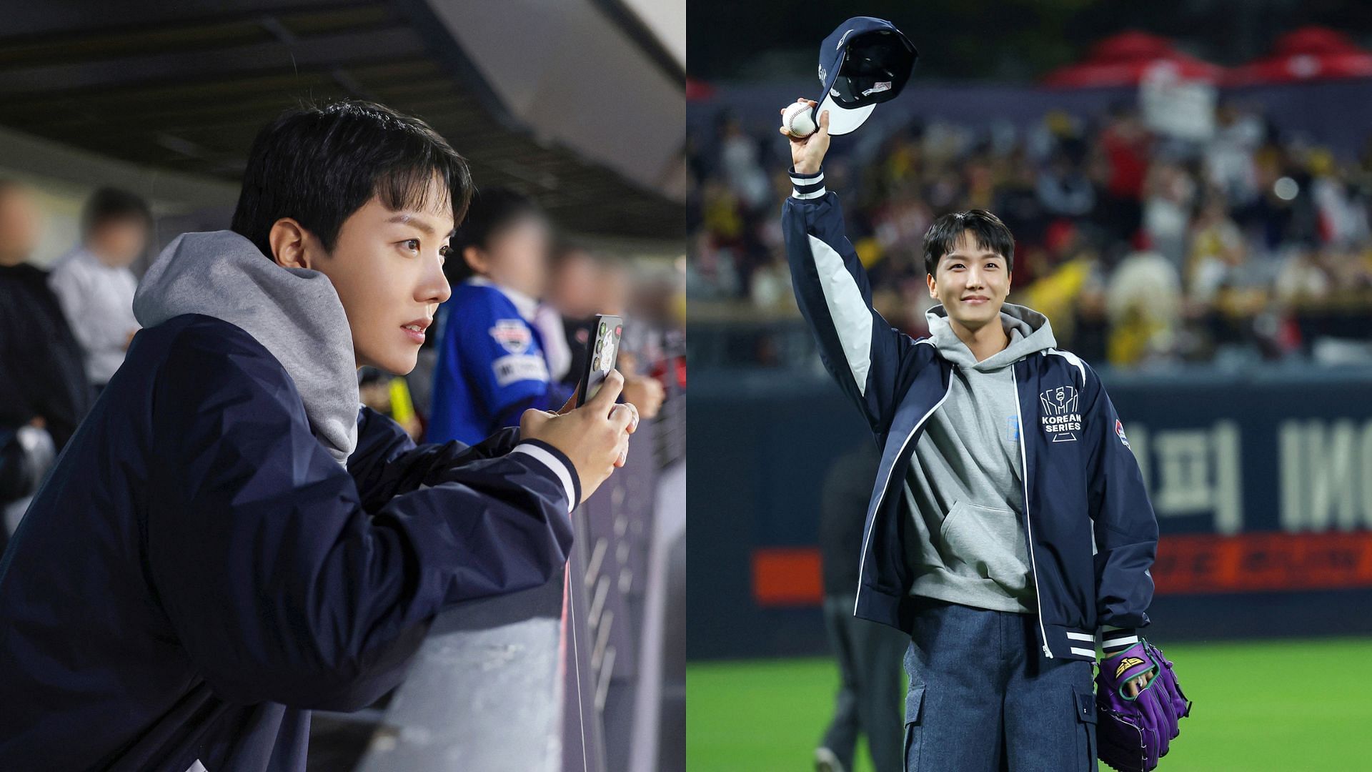 BTS&rsquo; j-hope was the first pitcher at the Korean Series Game 2024 (Image via X/@bts_bighit)