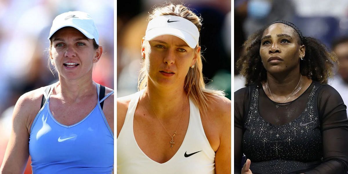 Simona Halep (L), Maria Sharapova (center), Serena Williams (R), Sources: Getty