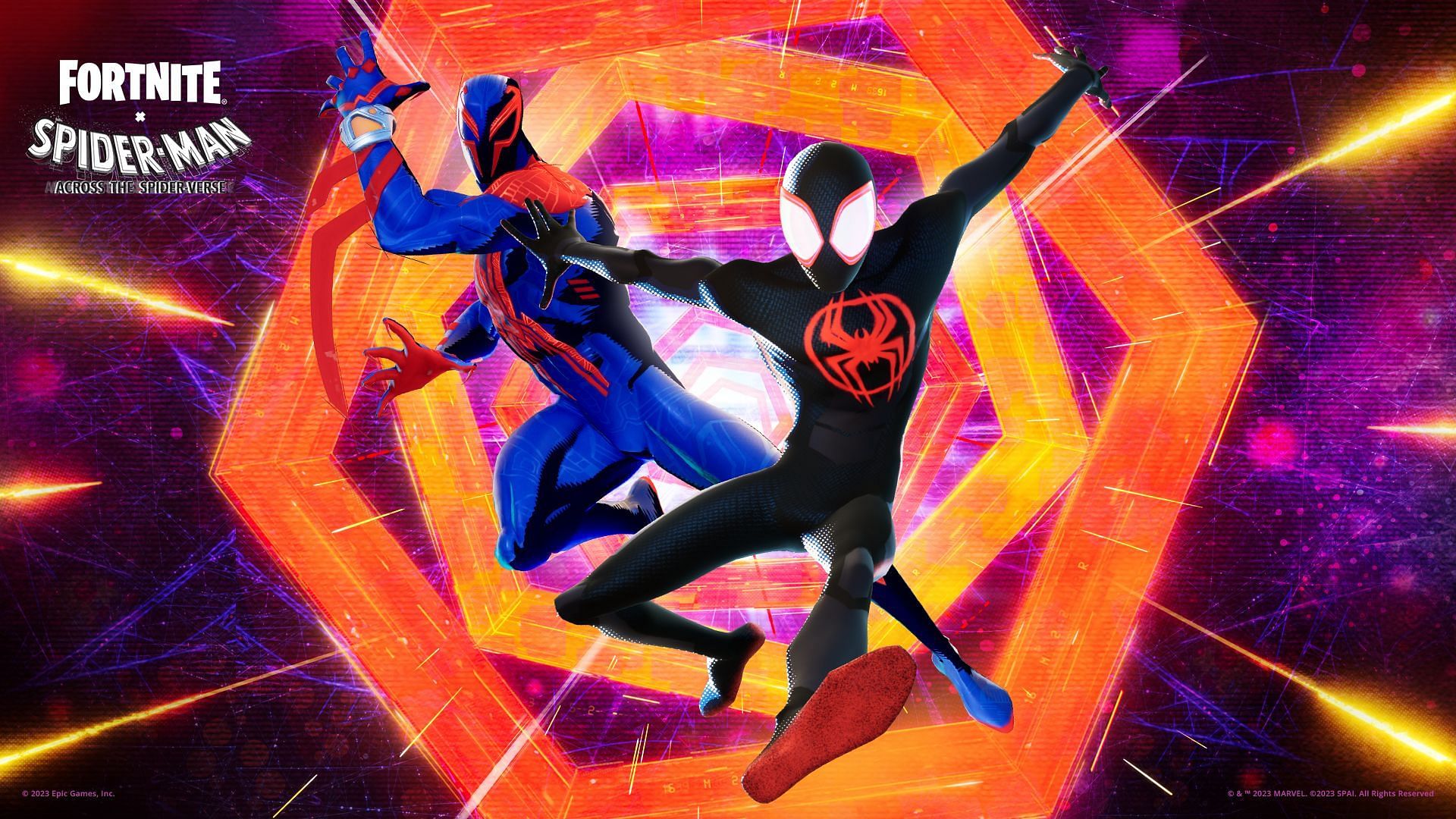 Miles Morales and Spider-Man 2099 skins are now in Fortnite (Image via Epic Games)